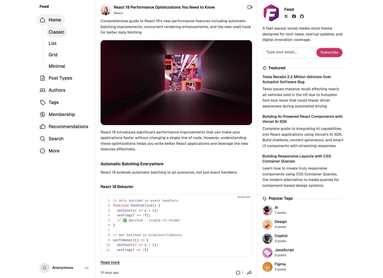 Feed theme preview