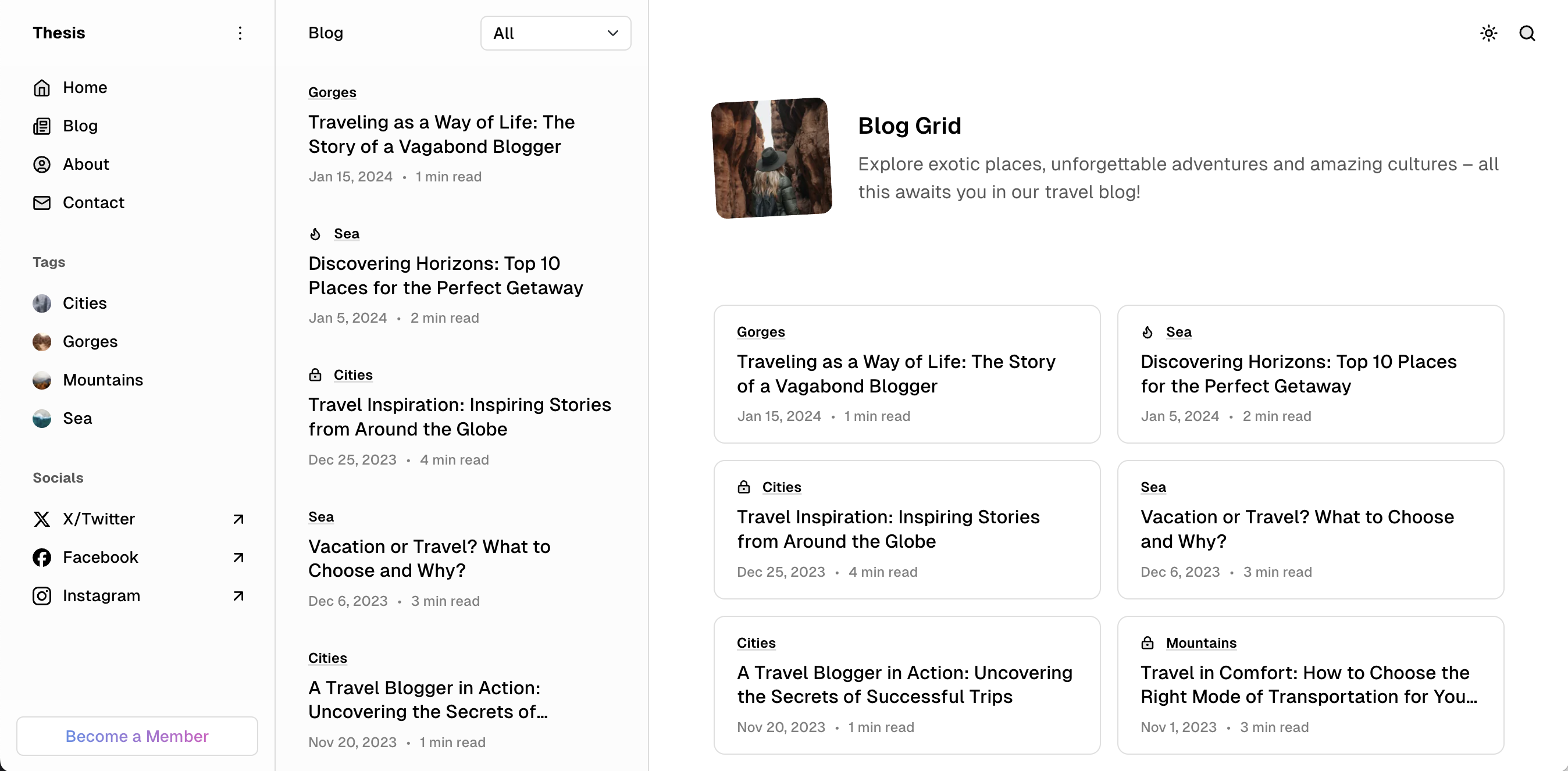 Thesis theme Blog Grid template