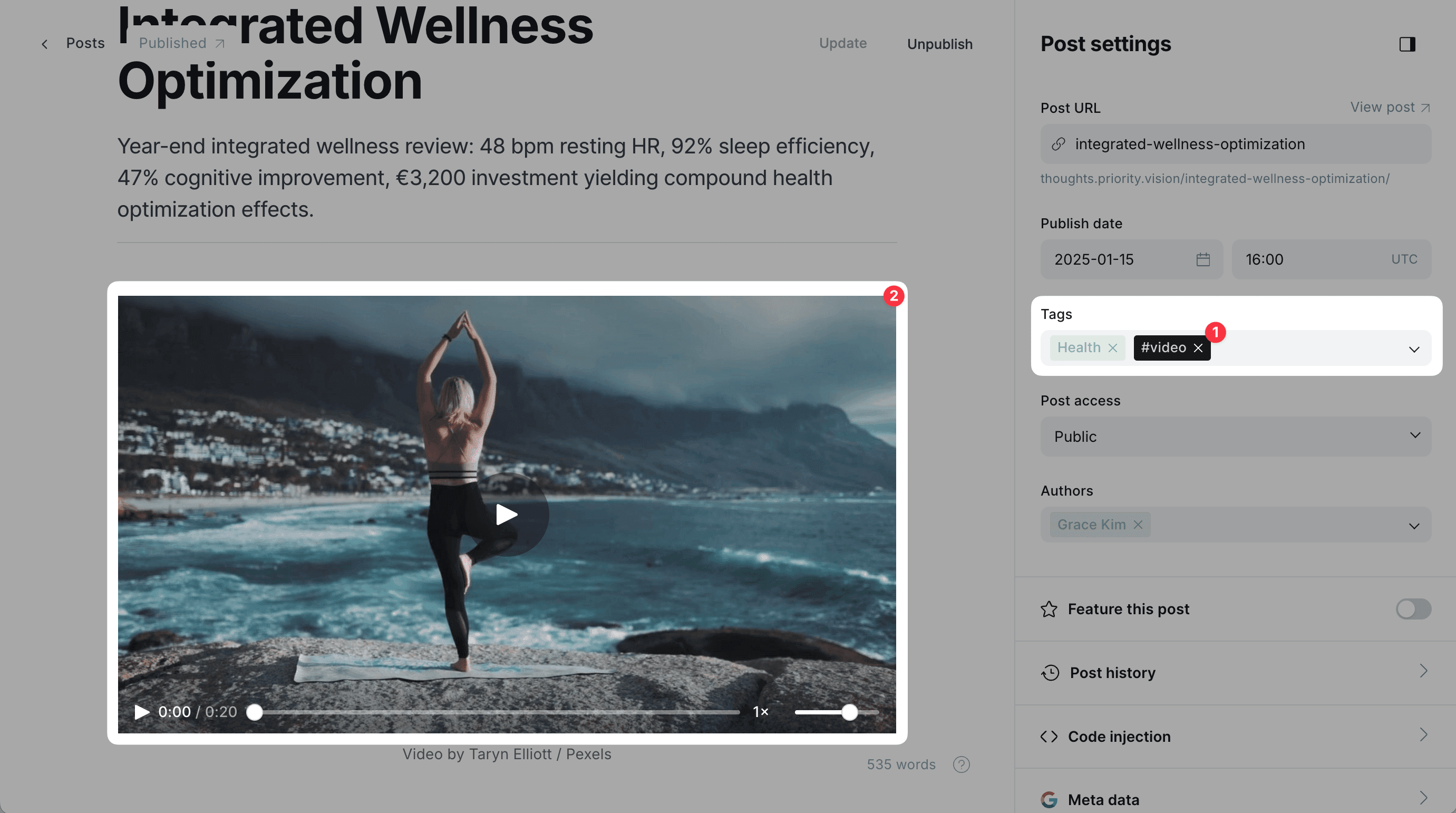 Add post featured video to the Ghost post