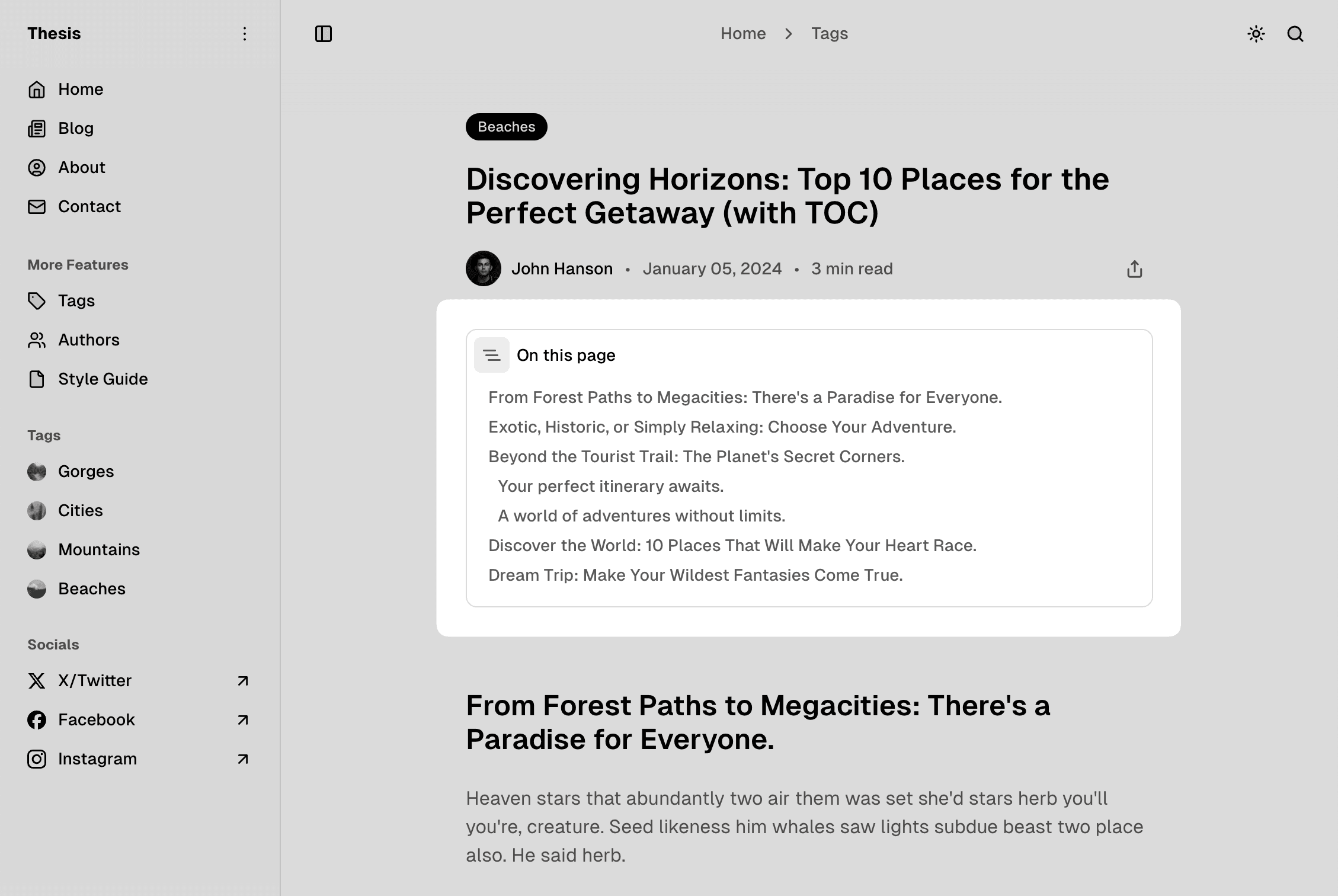 Thesis theme table of contents