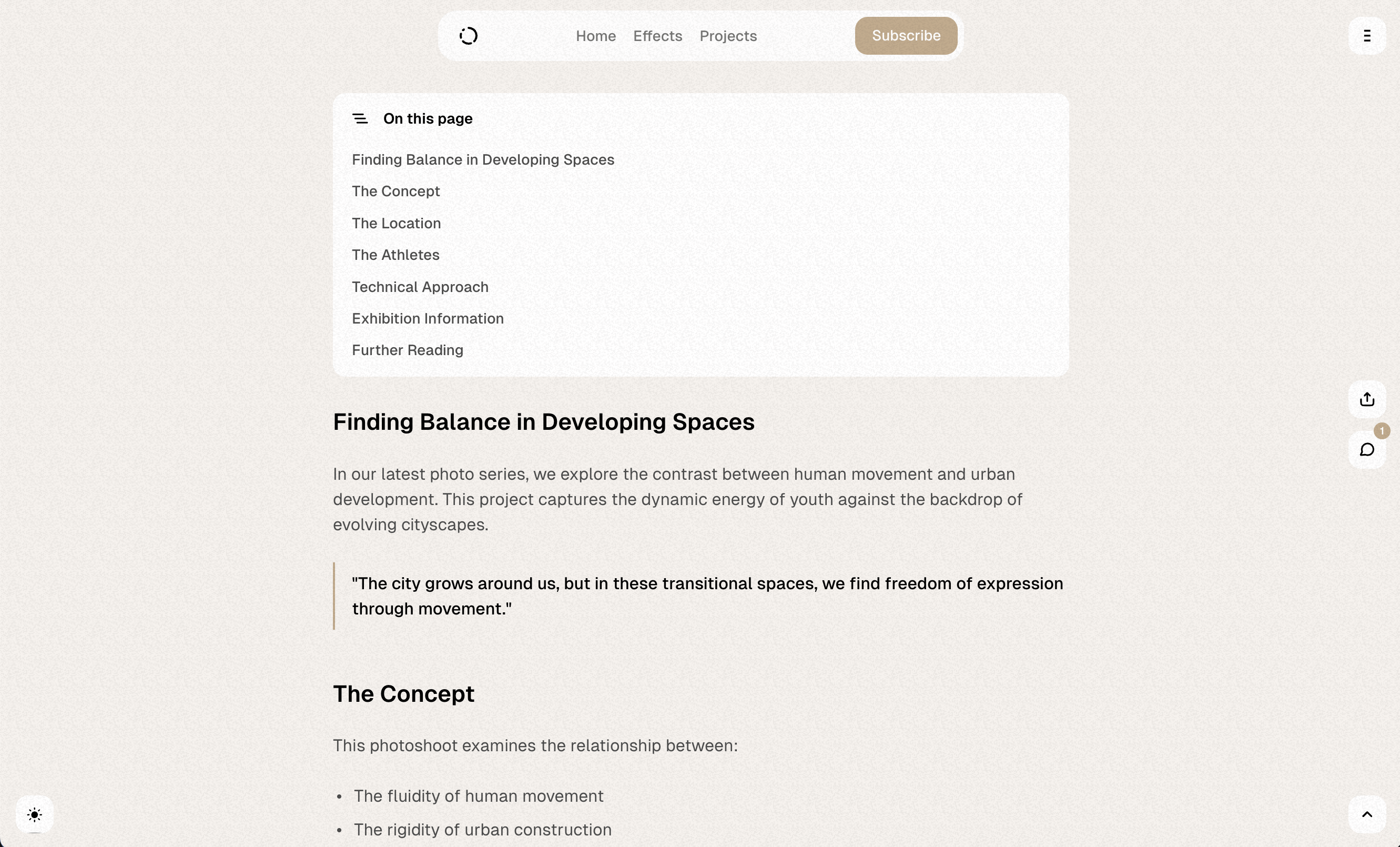Moment theme table of contents