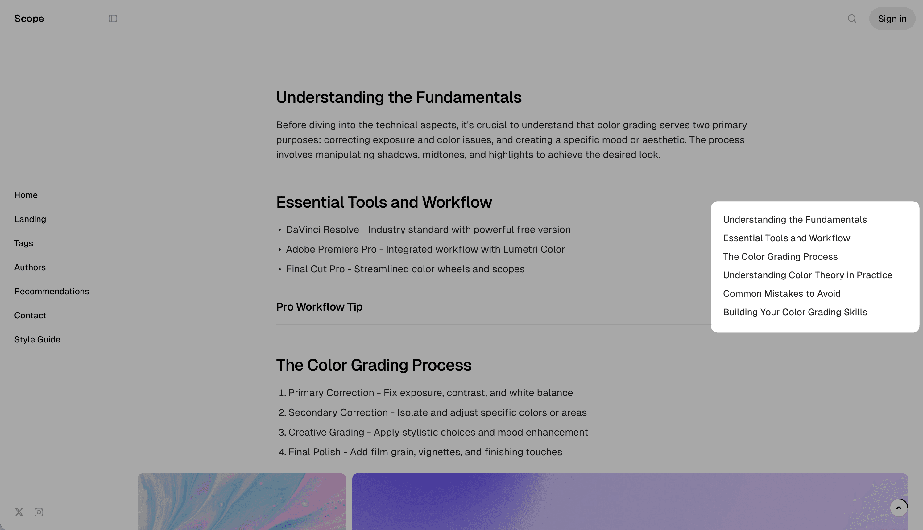 Scope theme table of contents