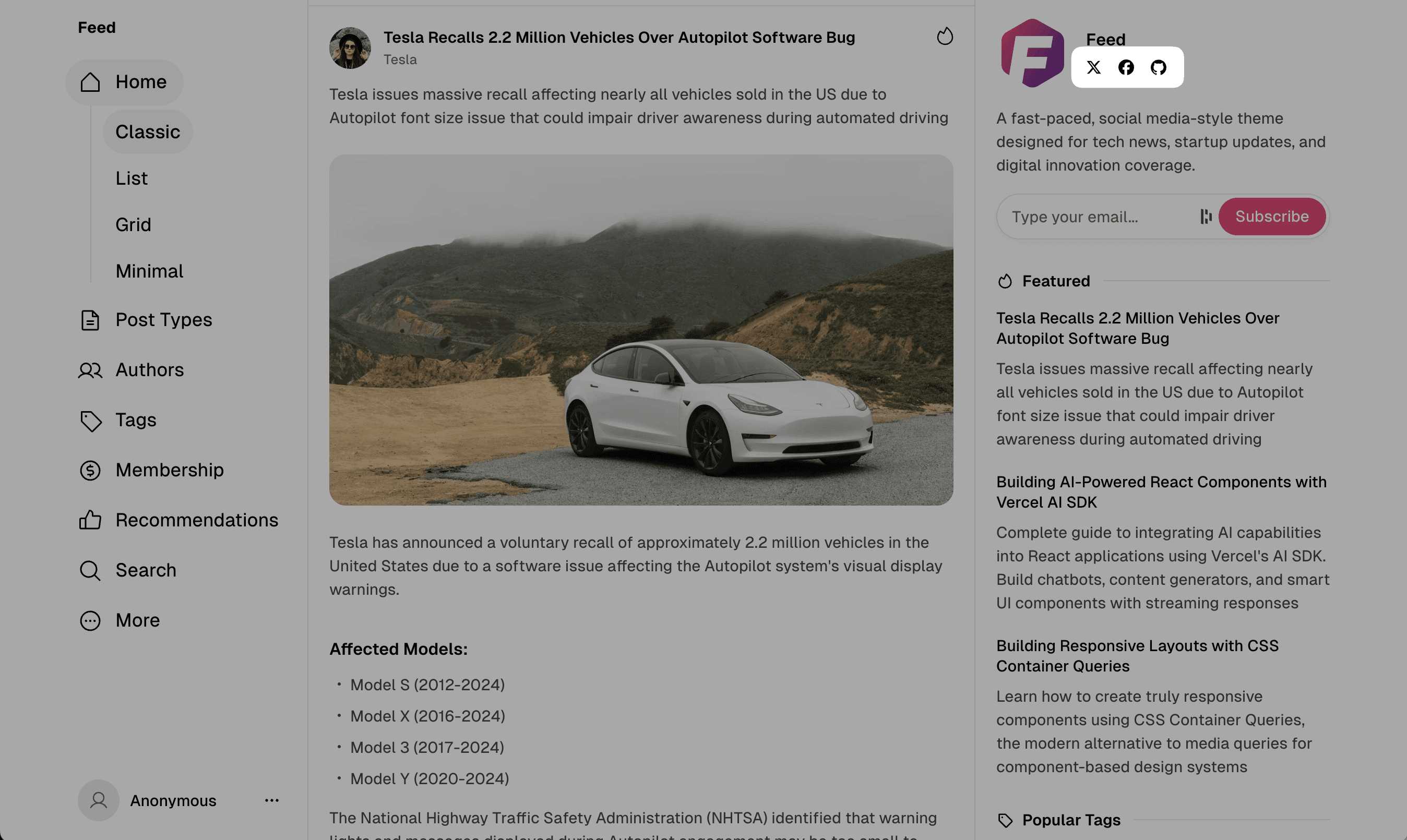 Feed theme social links
