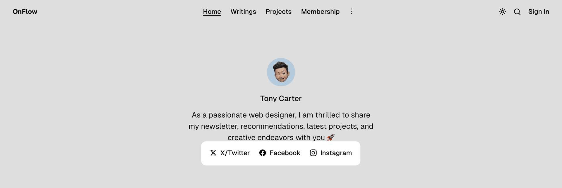 OnFlow theme social links
