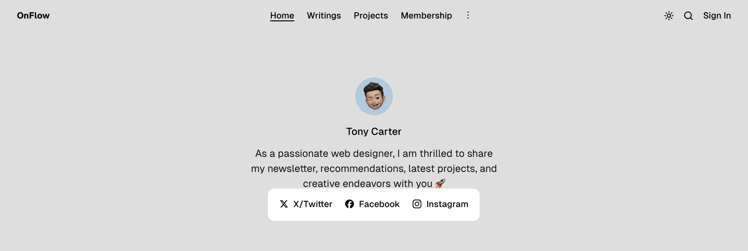 OnFlow theme social links