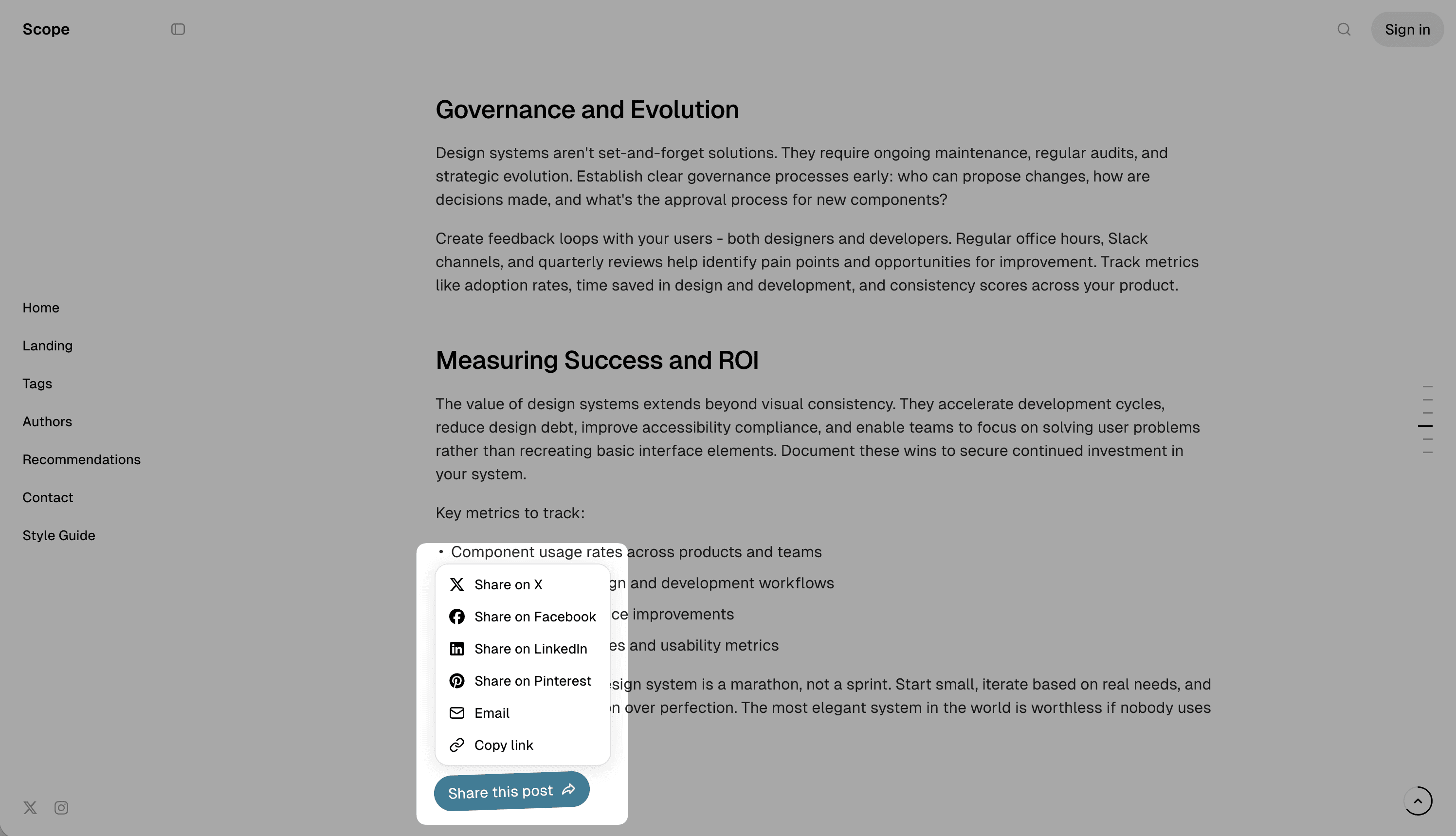 Scope theme social sharing