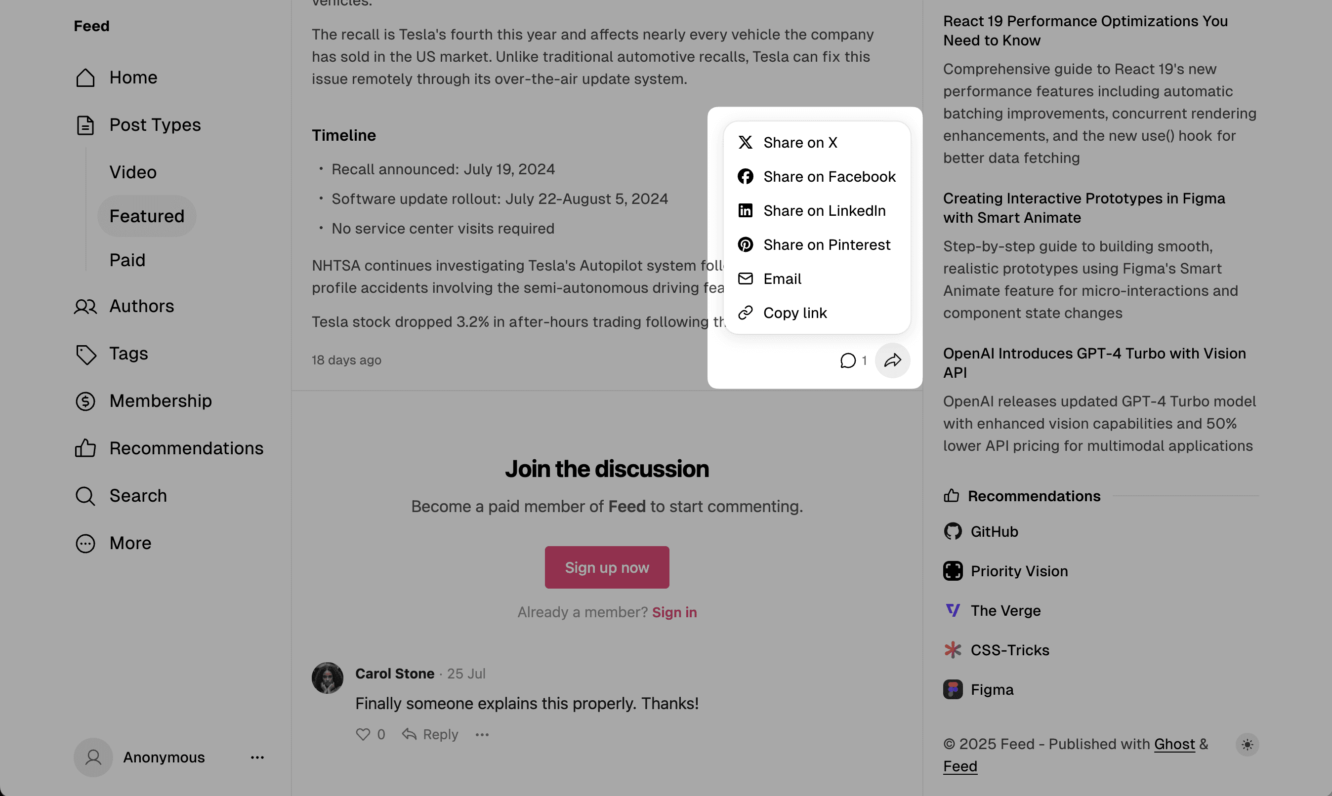 Feed theme social links