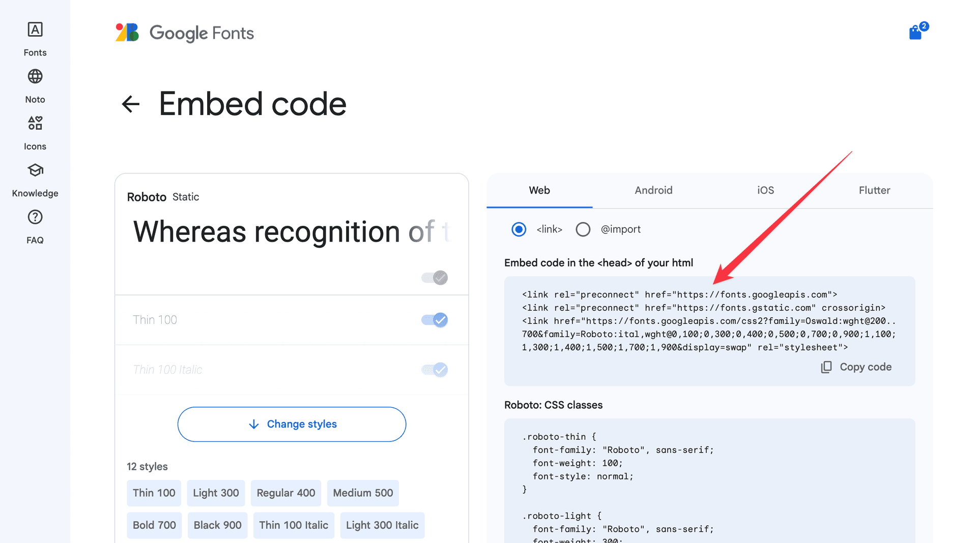 Google Fonts selection