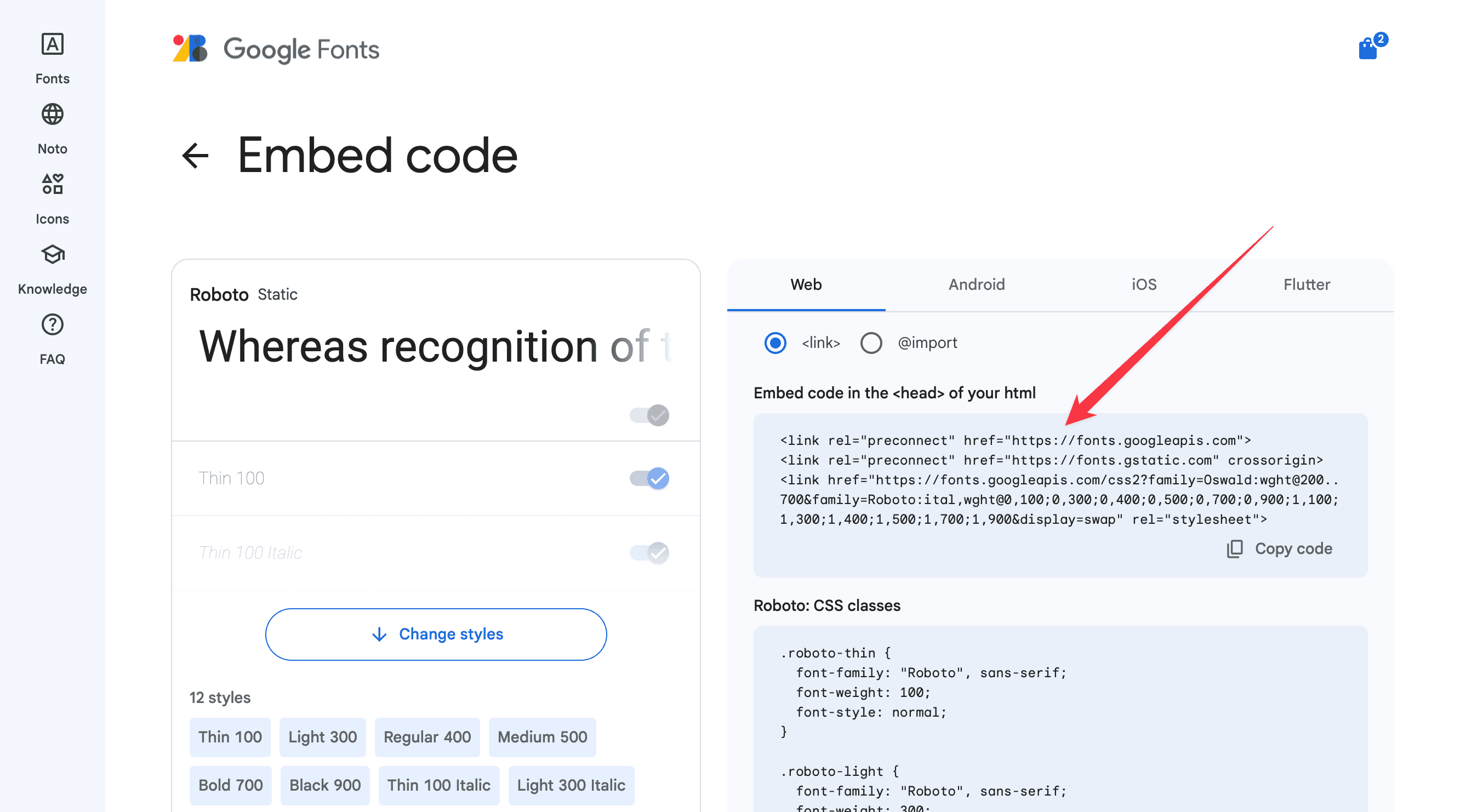 Google Fonts selection