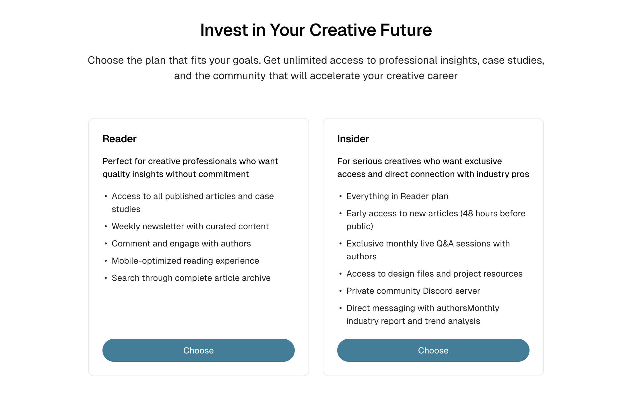 Pricing section example