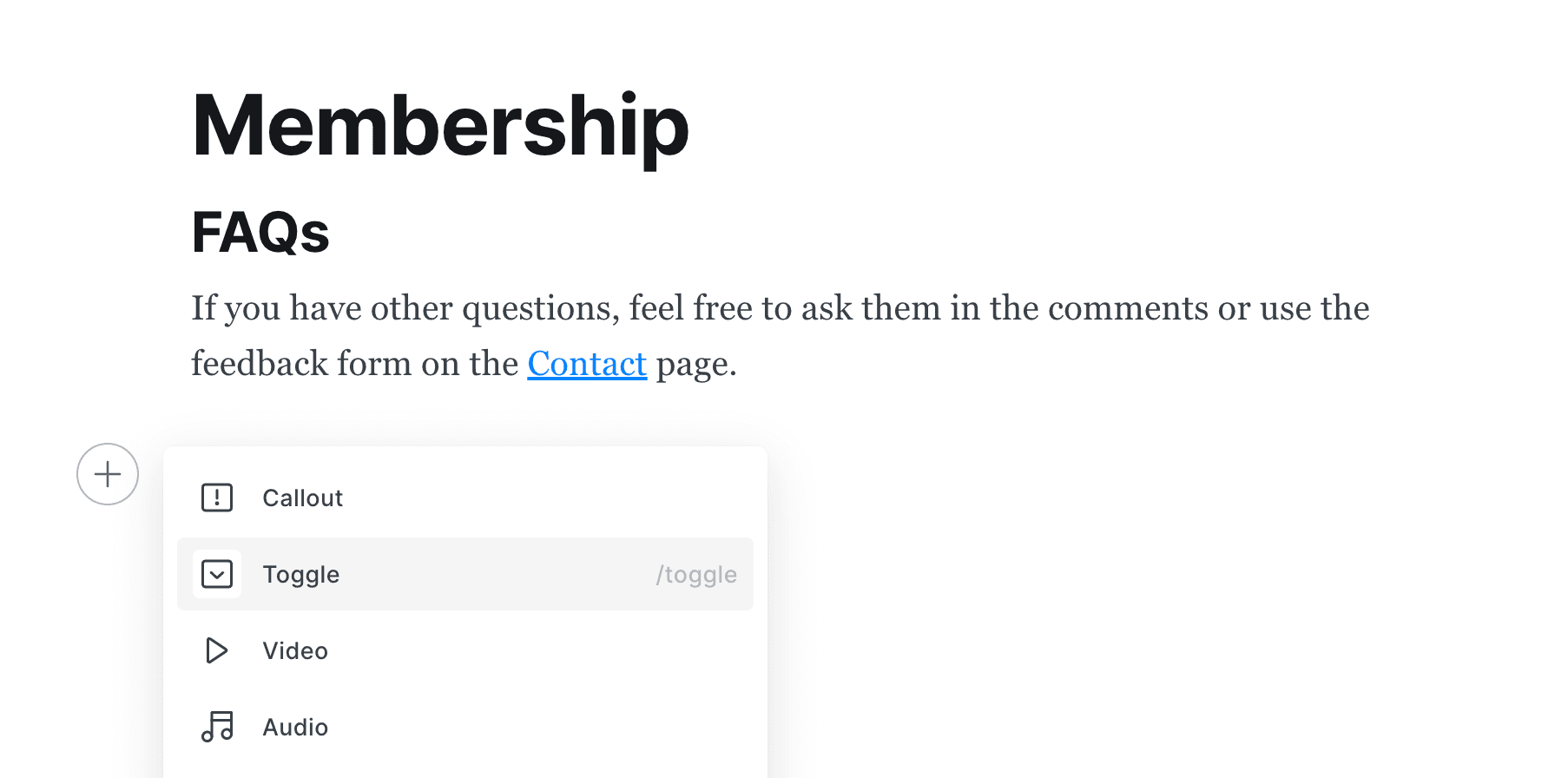 Membership FAQ using Ghost toggle
