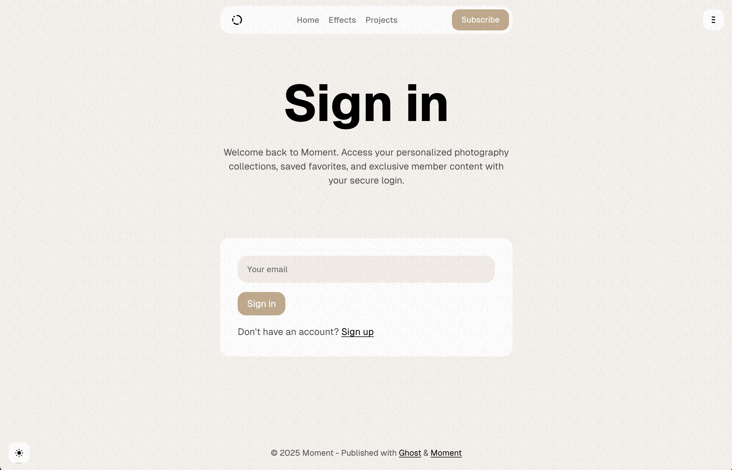 Moment theme Sign In page