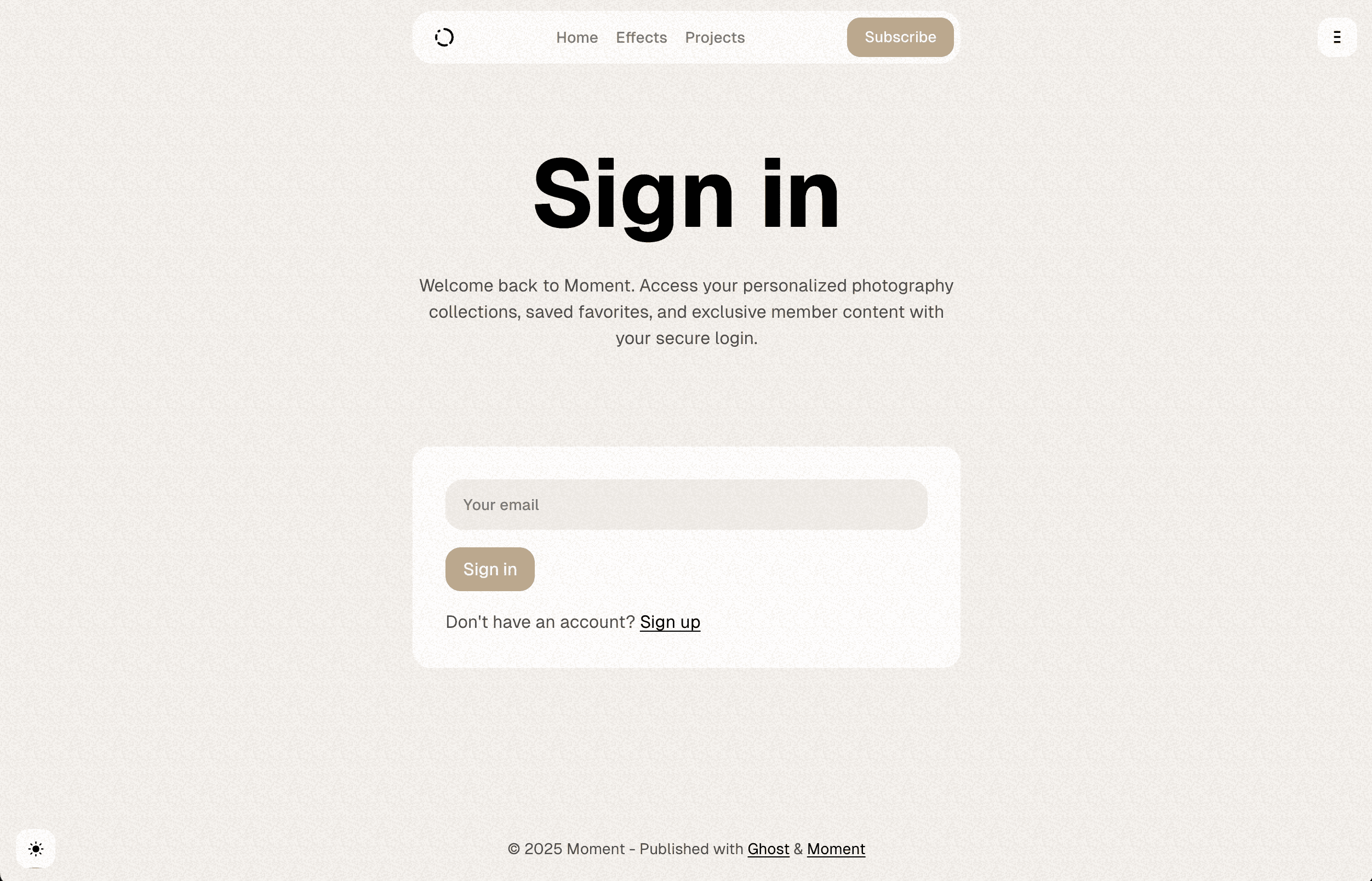 Moment theme Sign In page