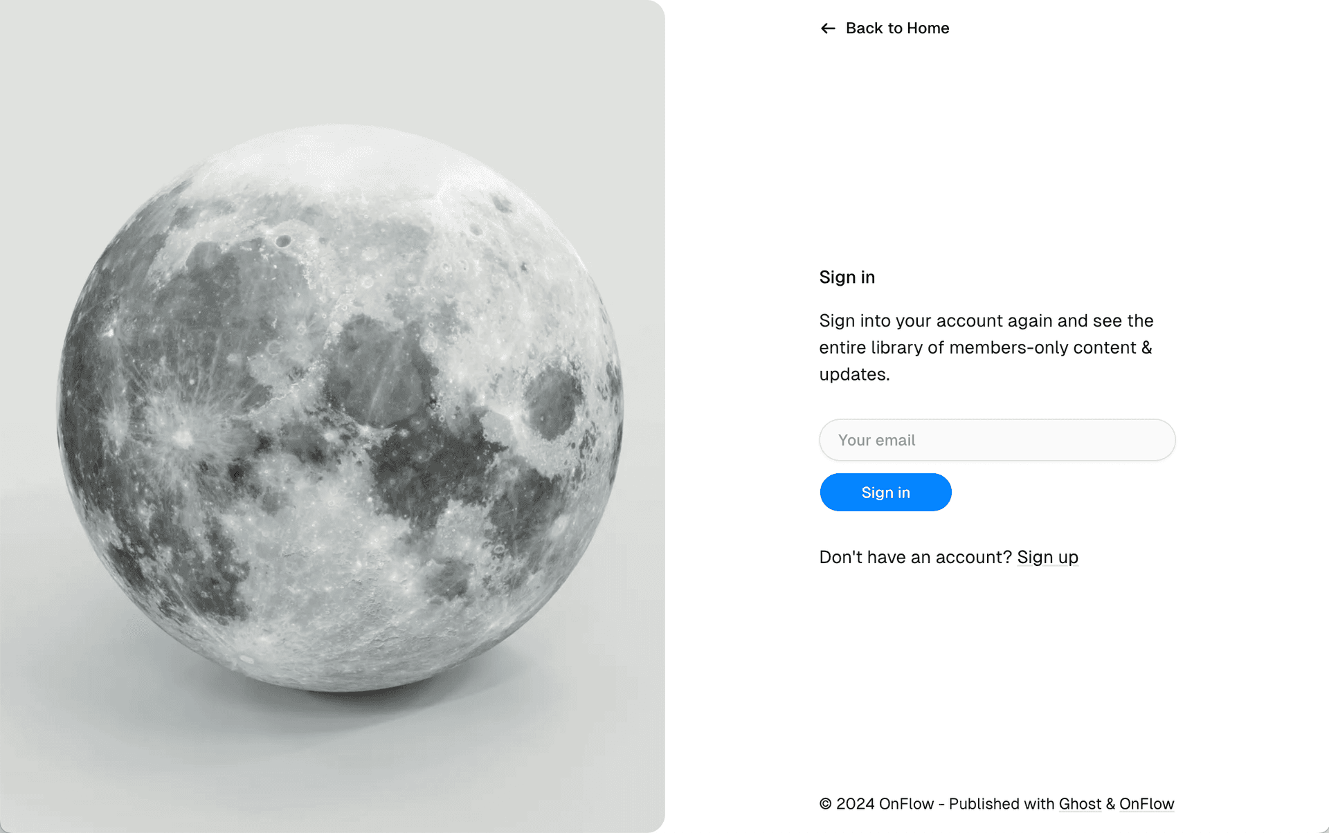 OnFlow theme Sign In page