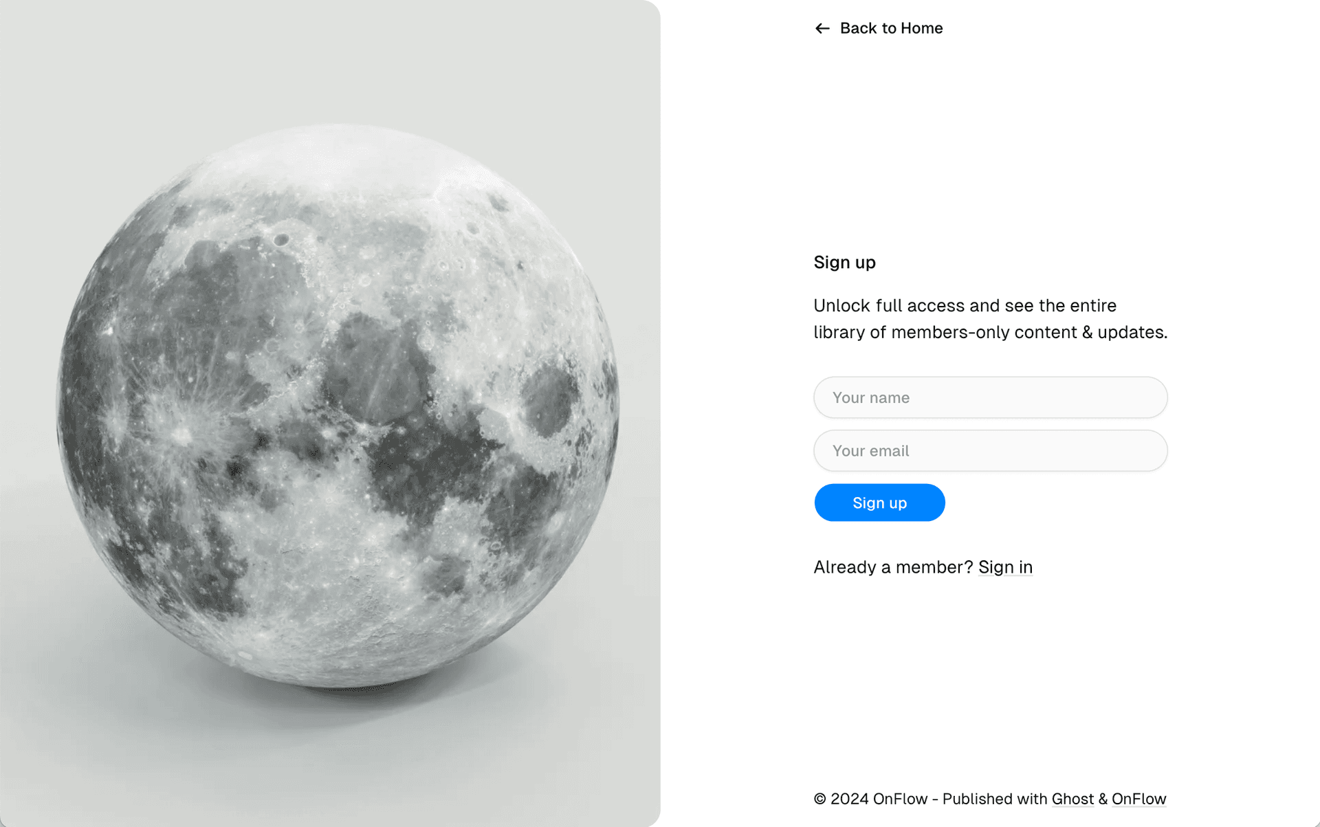 OnFlow theme Sign Up page