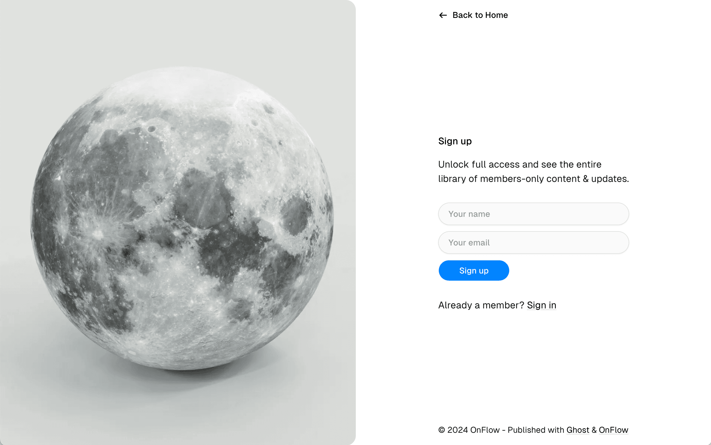OnFlow theme Sign Up page