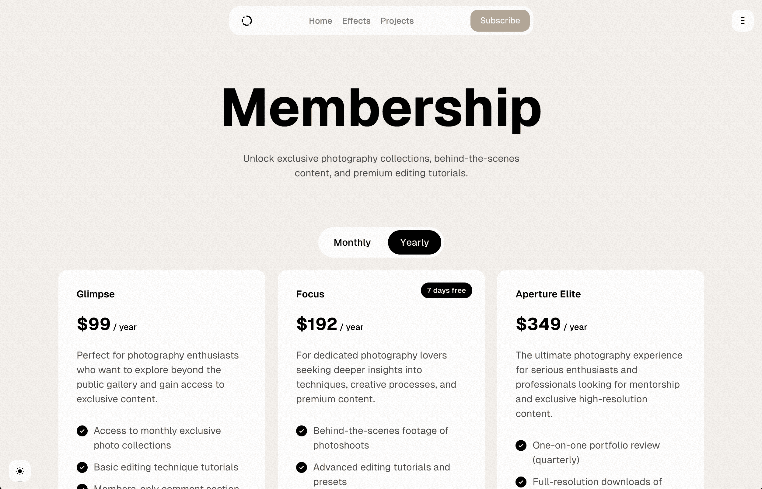 Moment theme Membership page