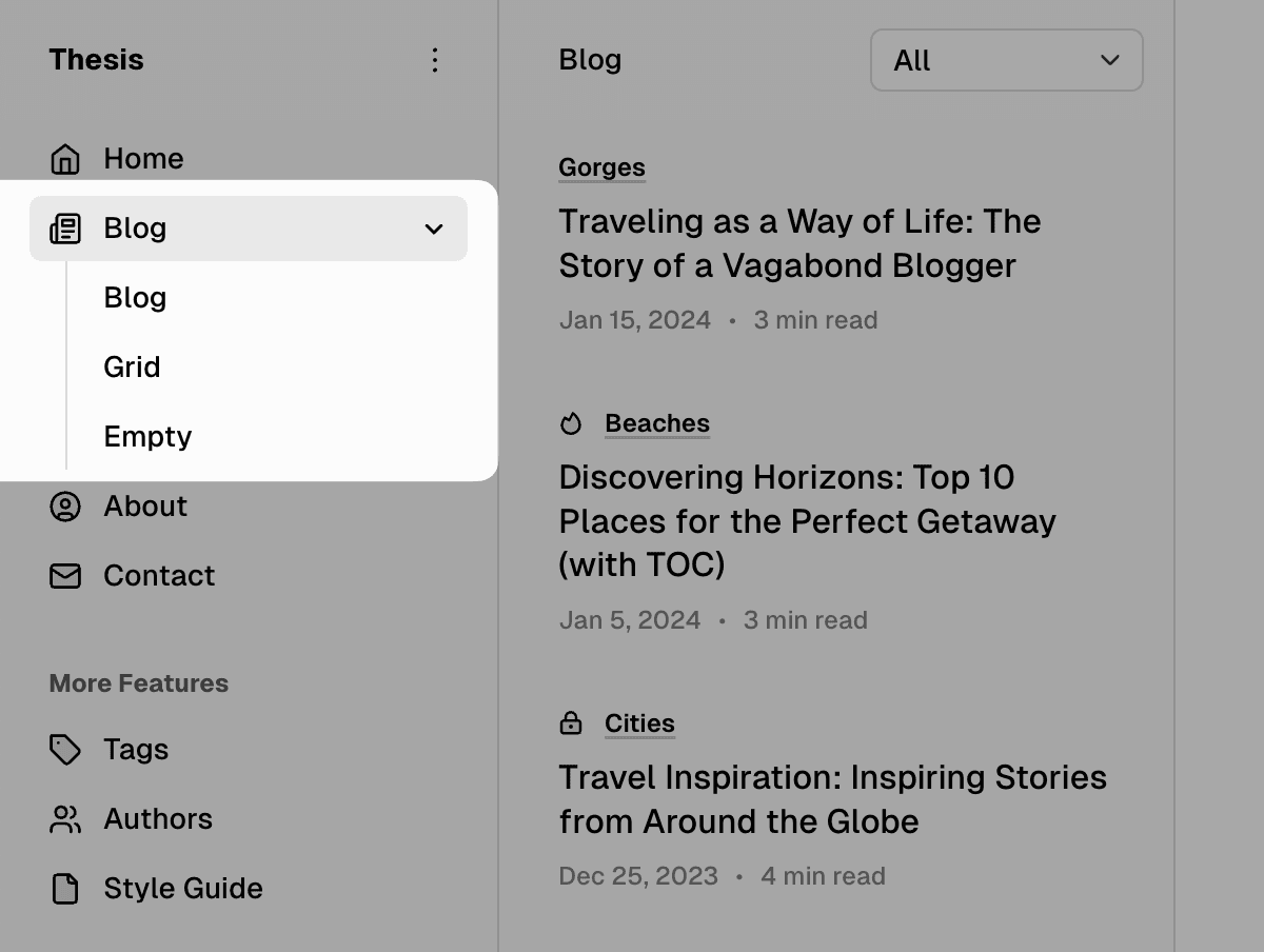Thesis theme navigation dropdown