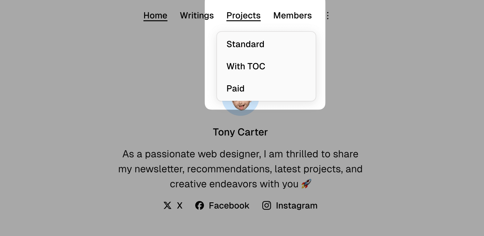 OnFlow theme navigation dropdown