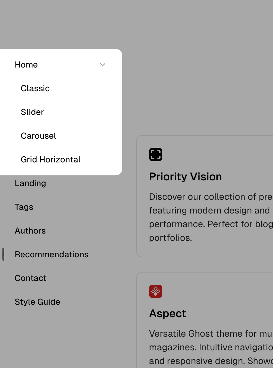 Scope theme navigation dropdown