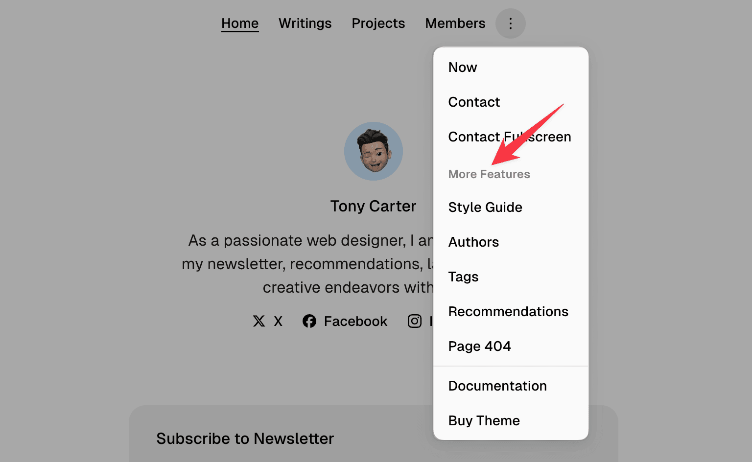 OnFlow theme navigation section