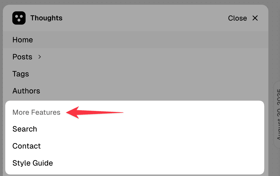 Thoughts theme navigation section