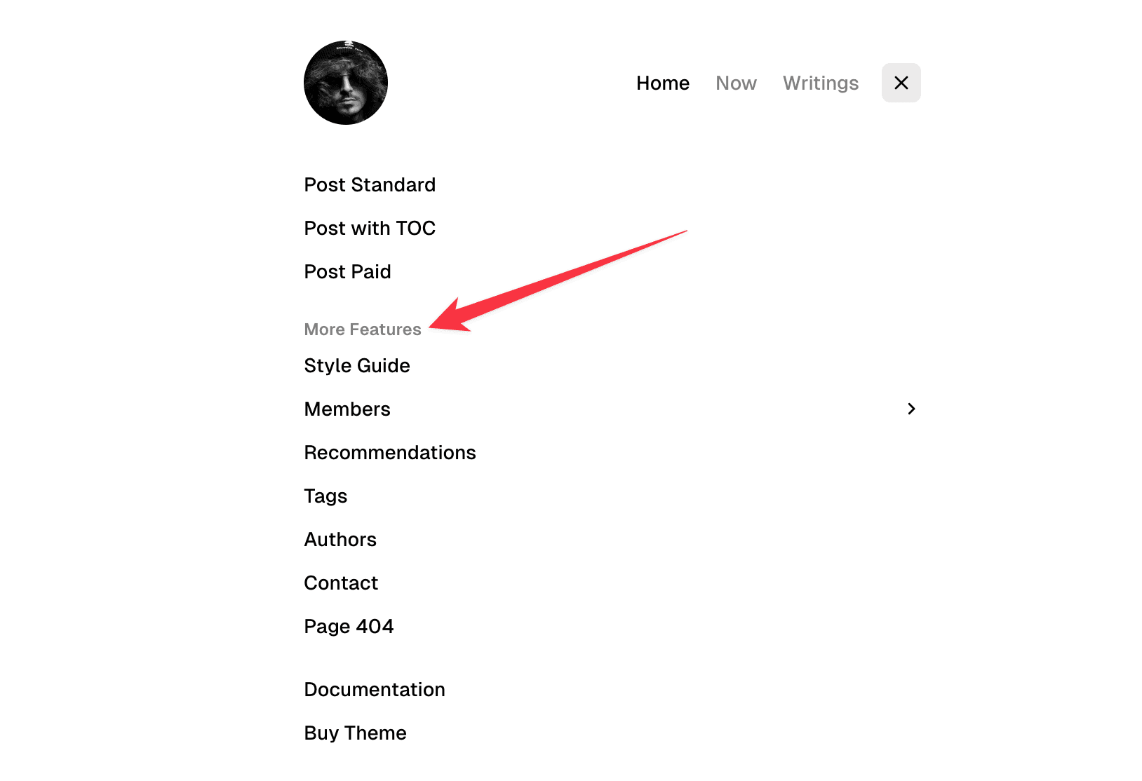 Format theme navigation section