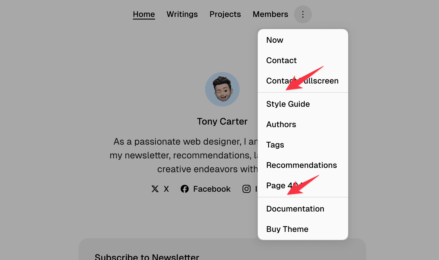 OnFlow theme navigation separator