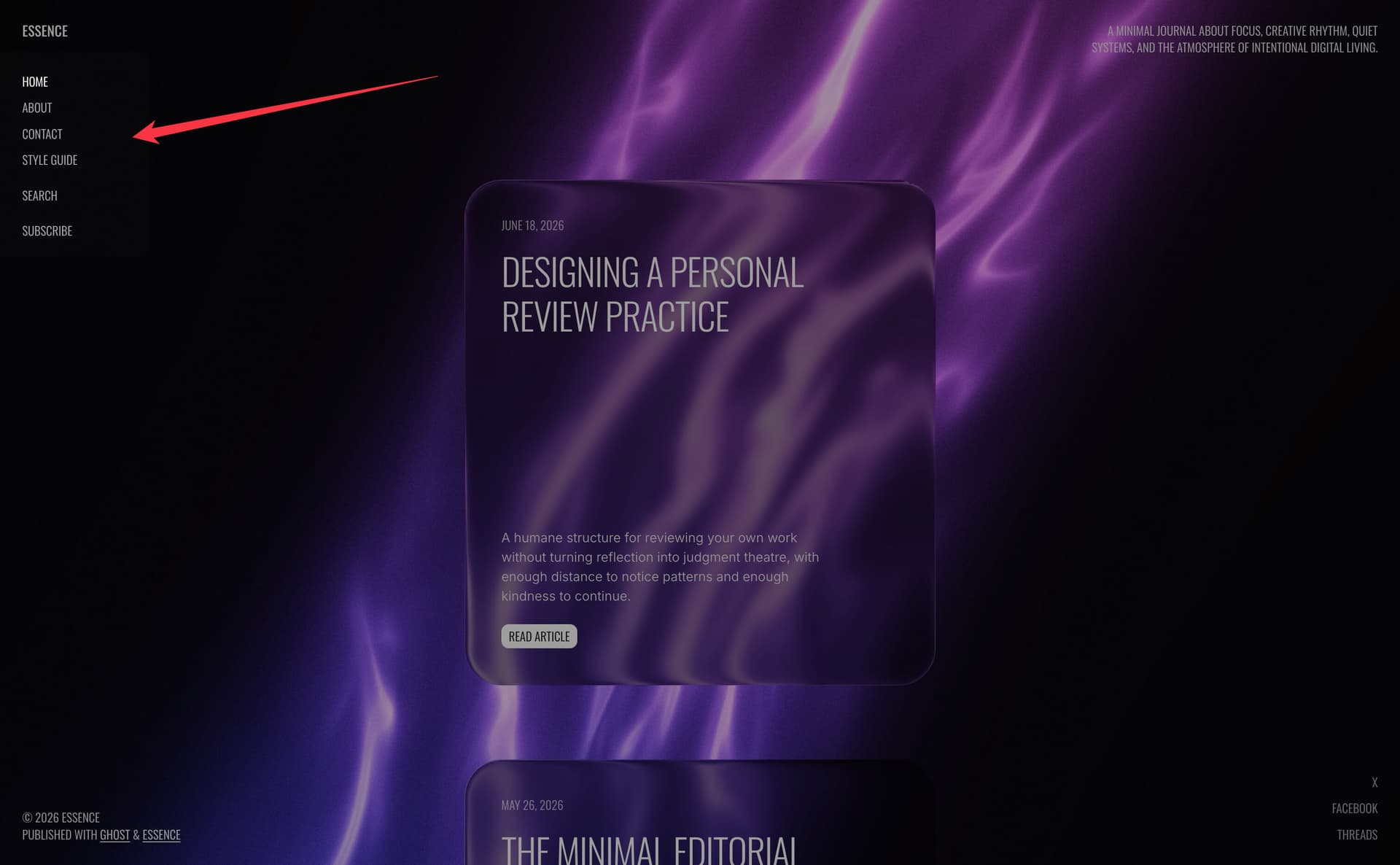 Essence sidebar navigation