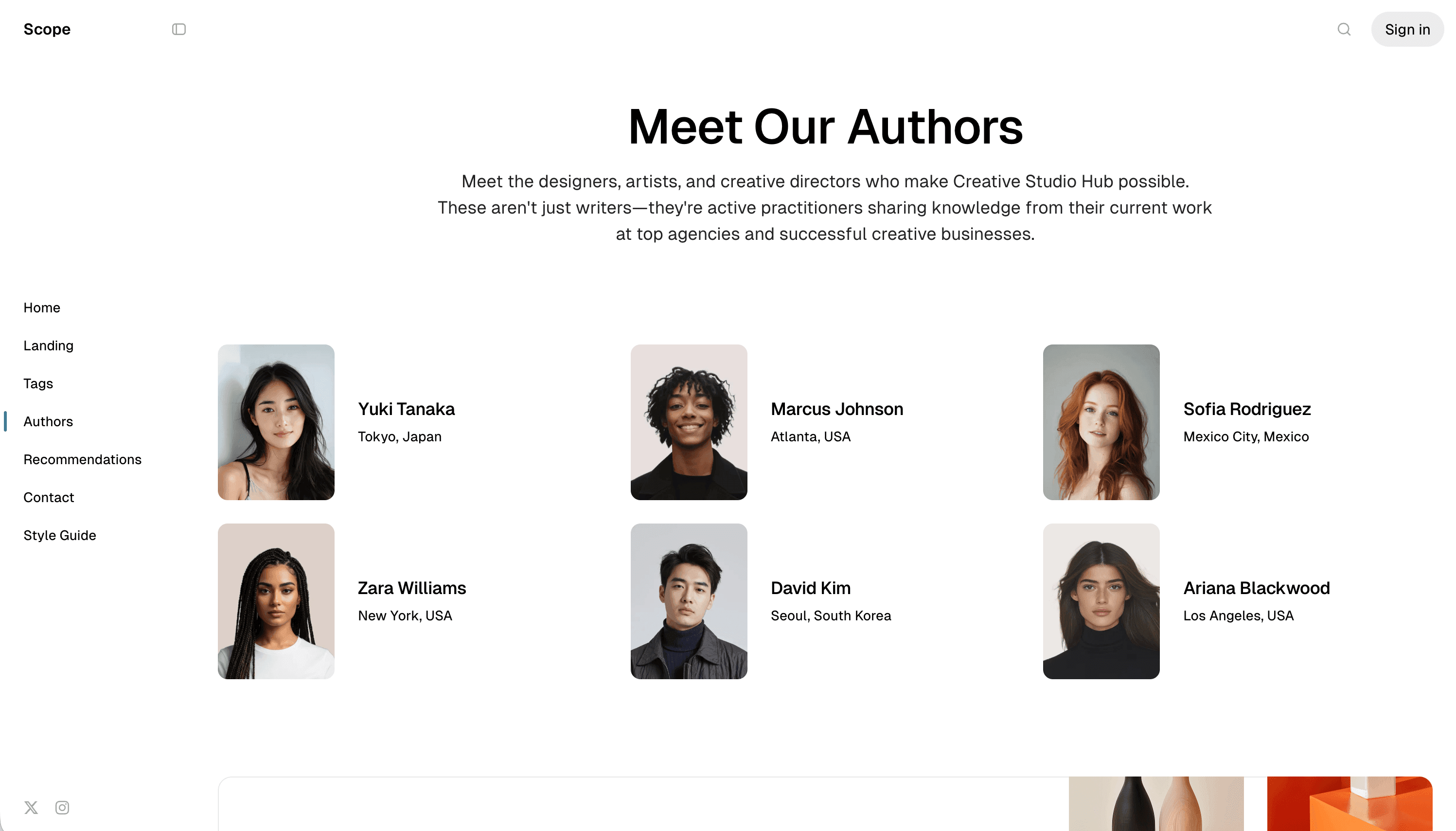 Scope theme Authors page