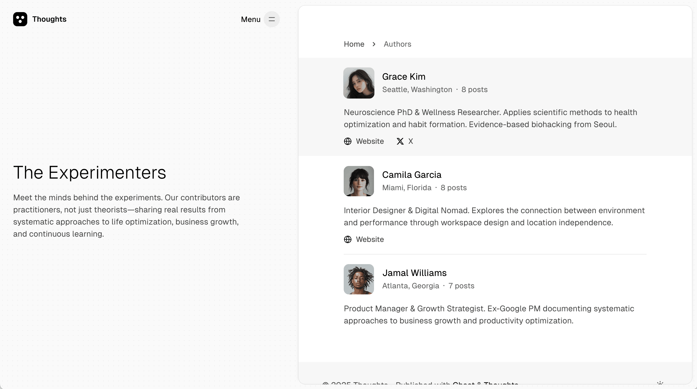 Thoughts theme Authors page