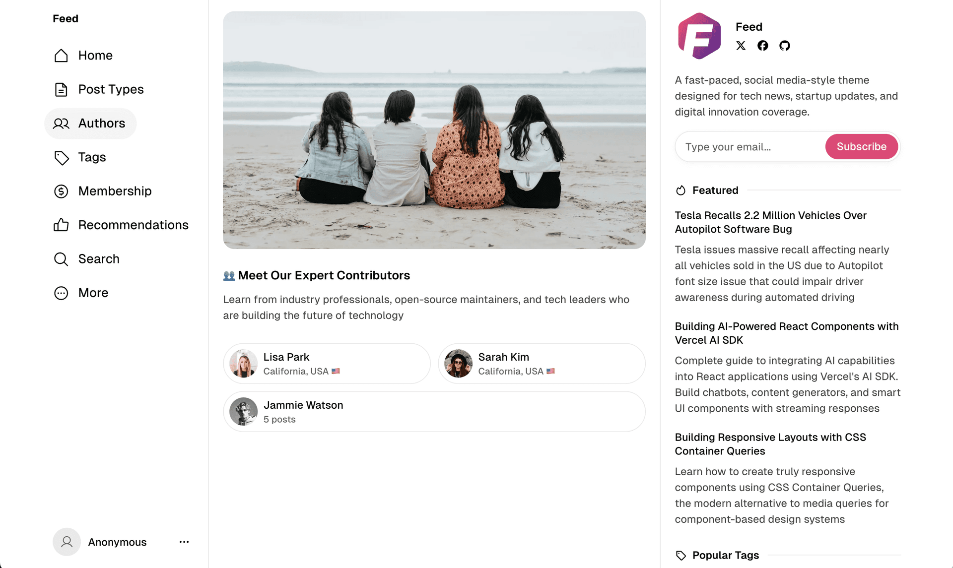 Feed theme Authors page
