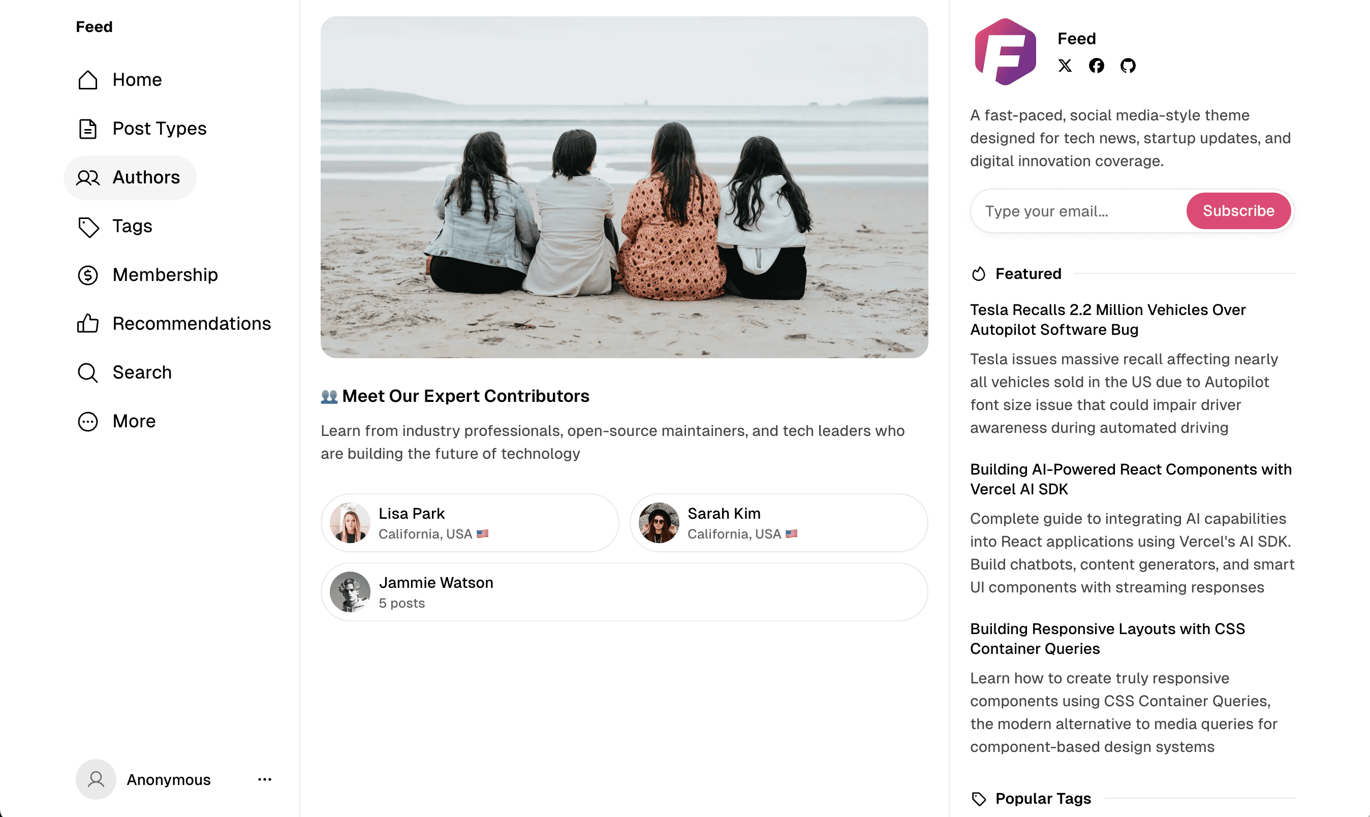 Feed theme Authors page