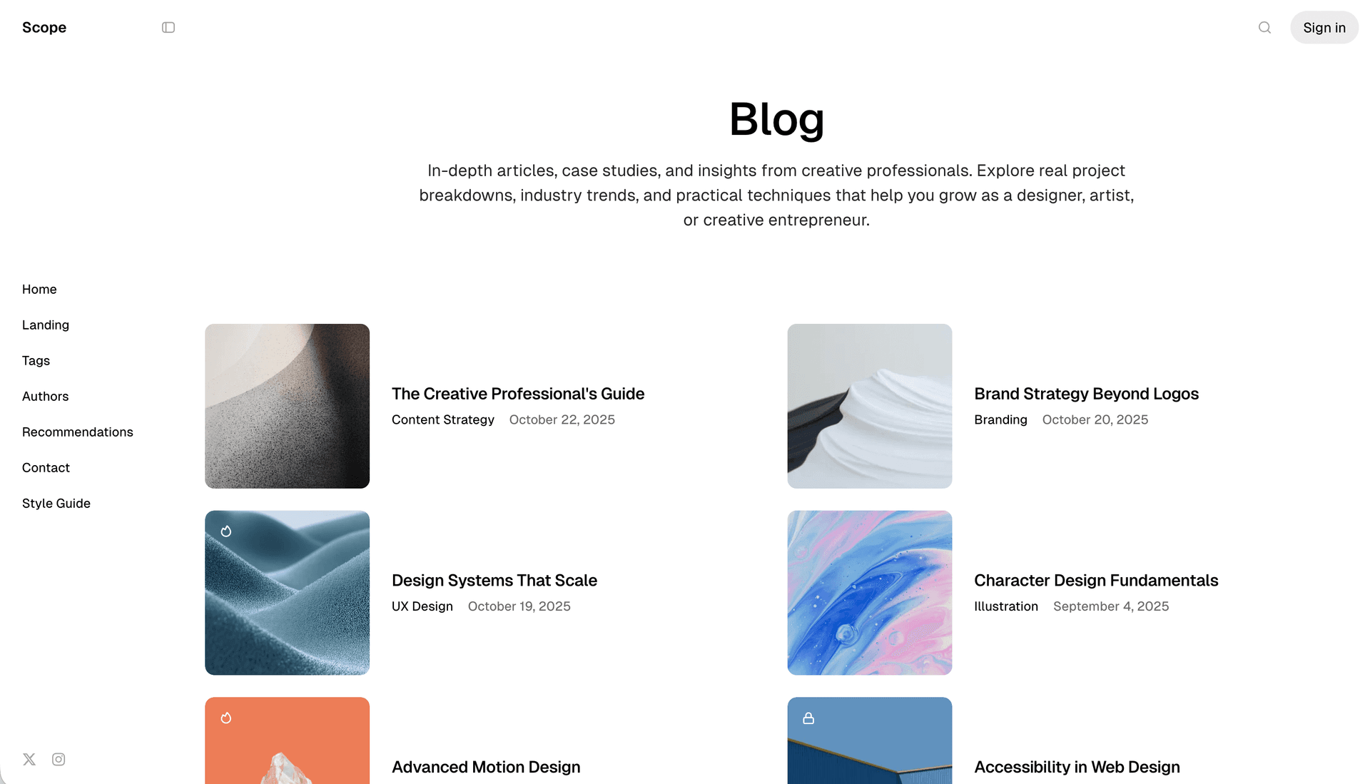 Scope theme Blog page