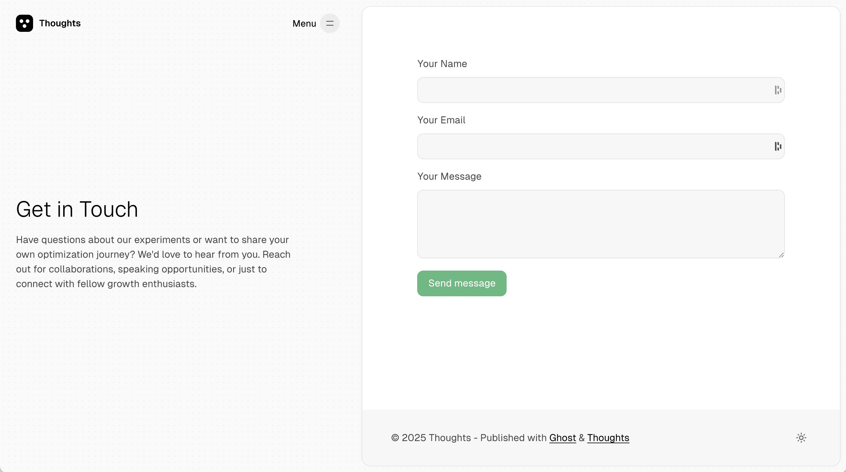 Thoughts theme Contact page