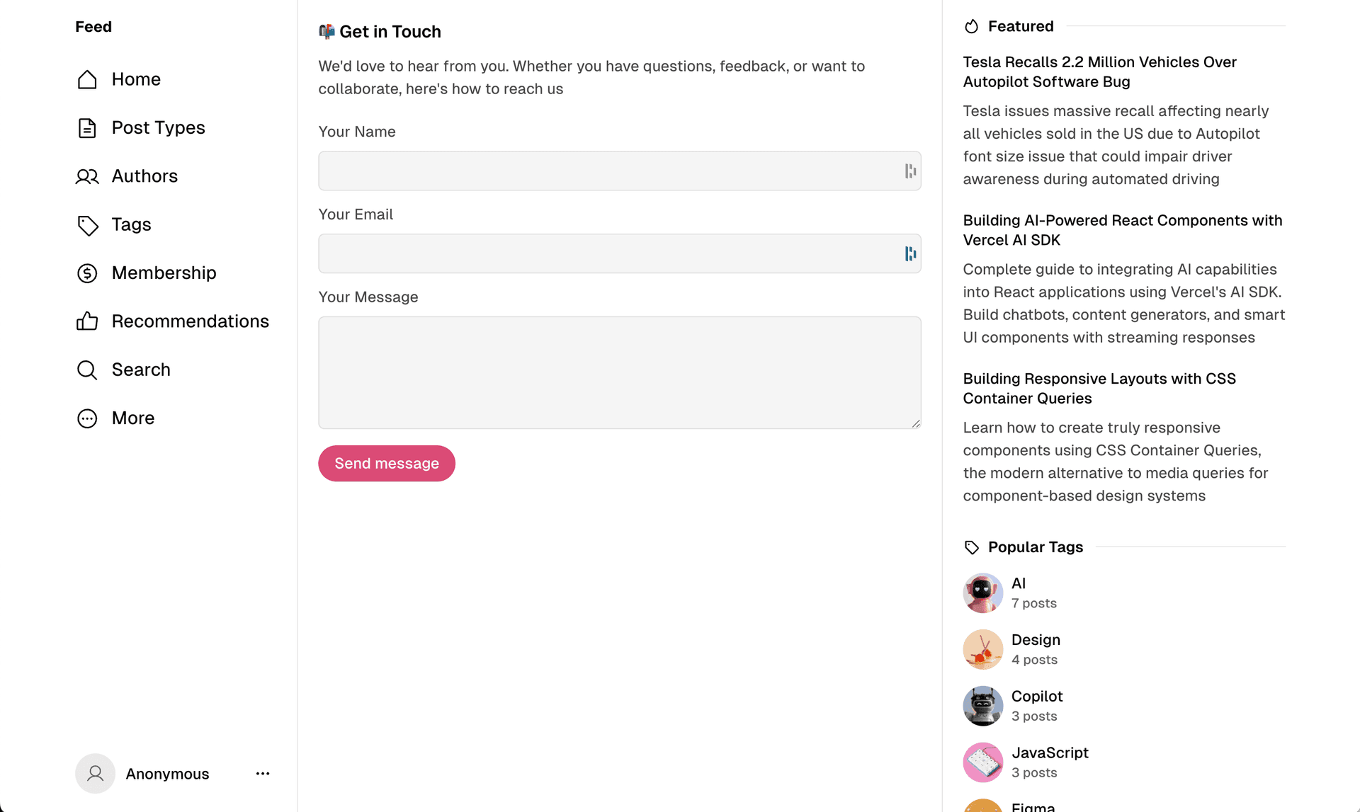 Feed theme Contact page
