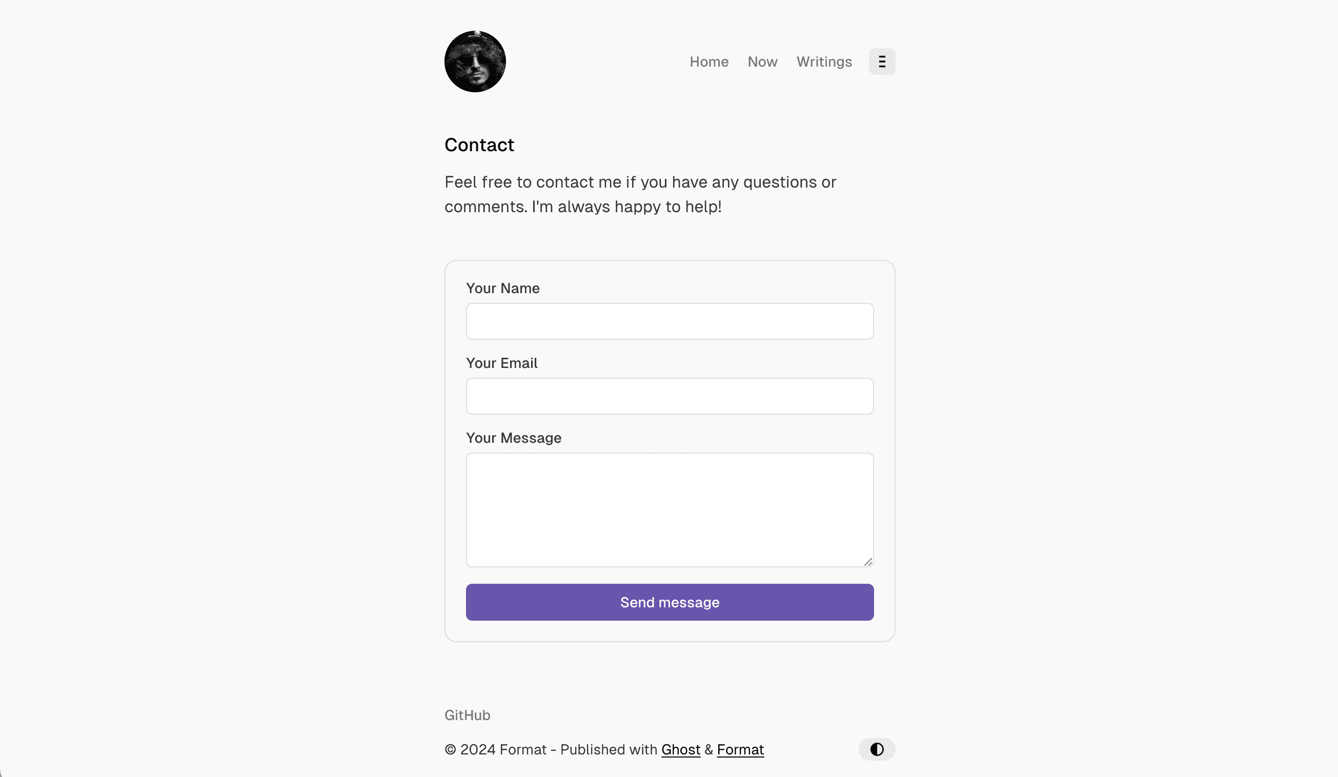 Format theme Contact page