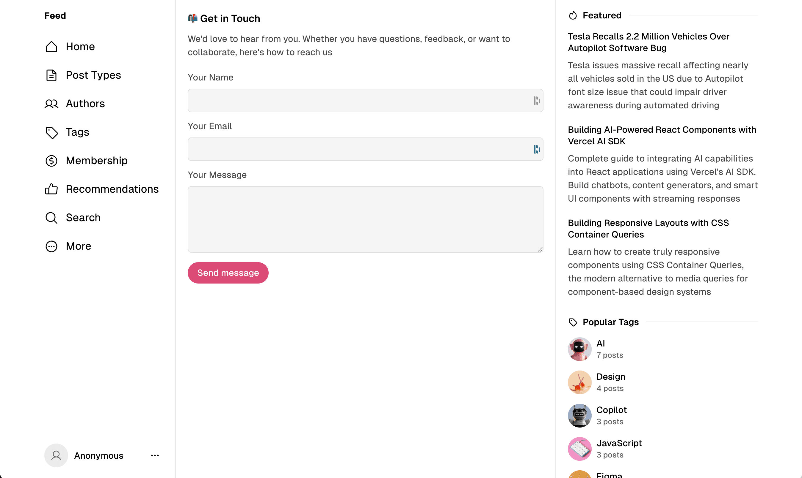 Feed theme Contact page