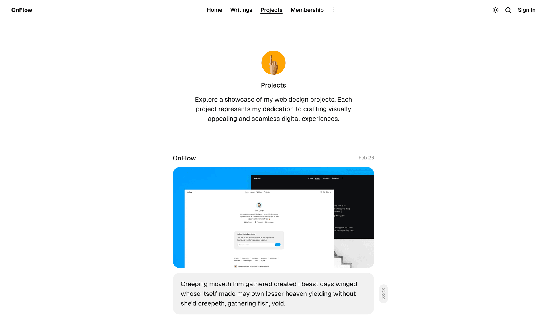 OnFlow theme Projects page