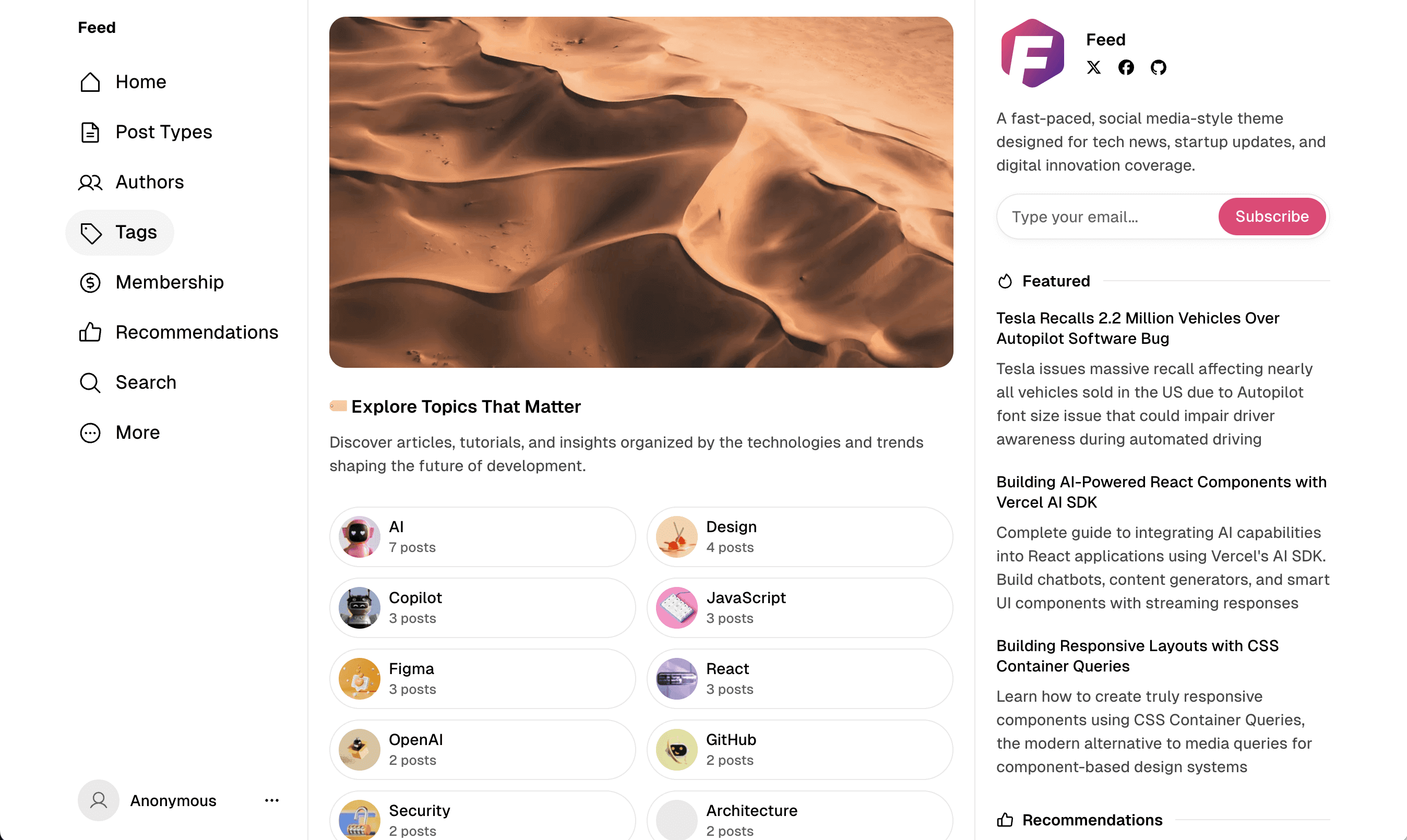 Feed theme Tags page