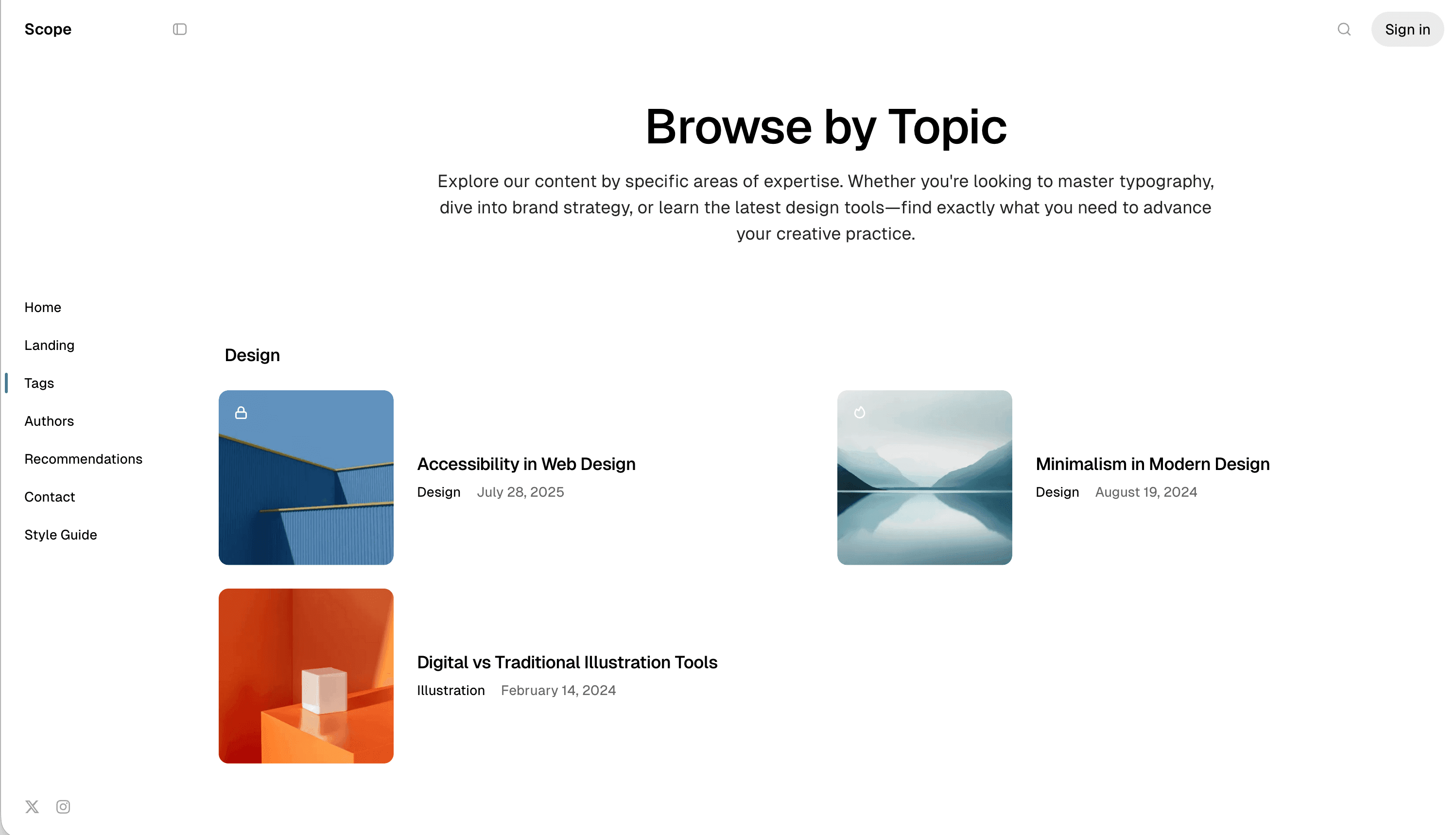 Scope theme Tags page