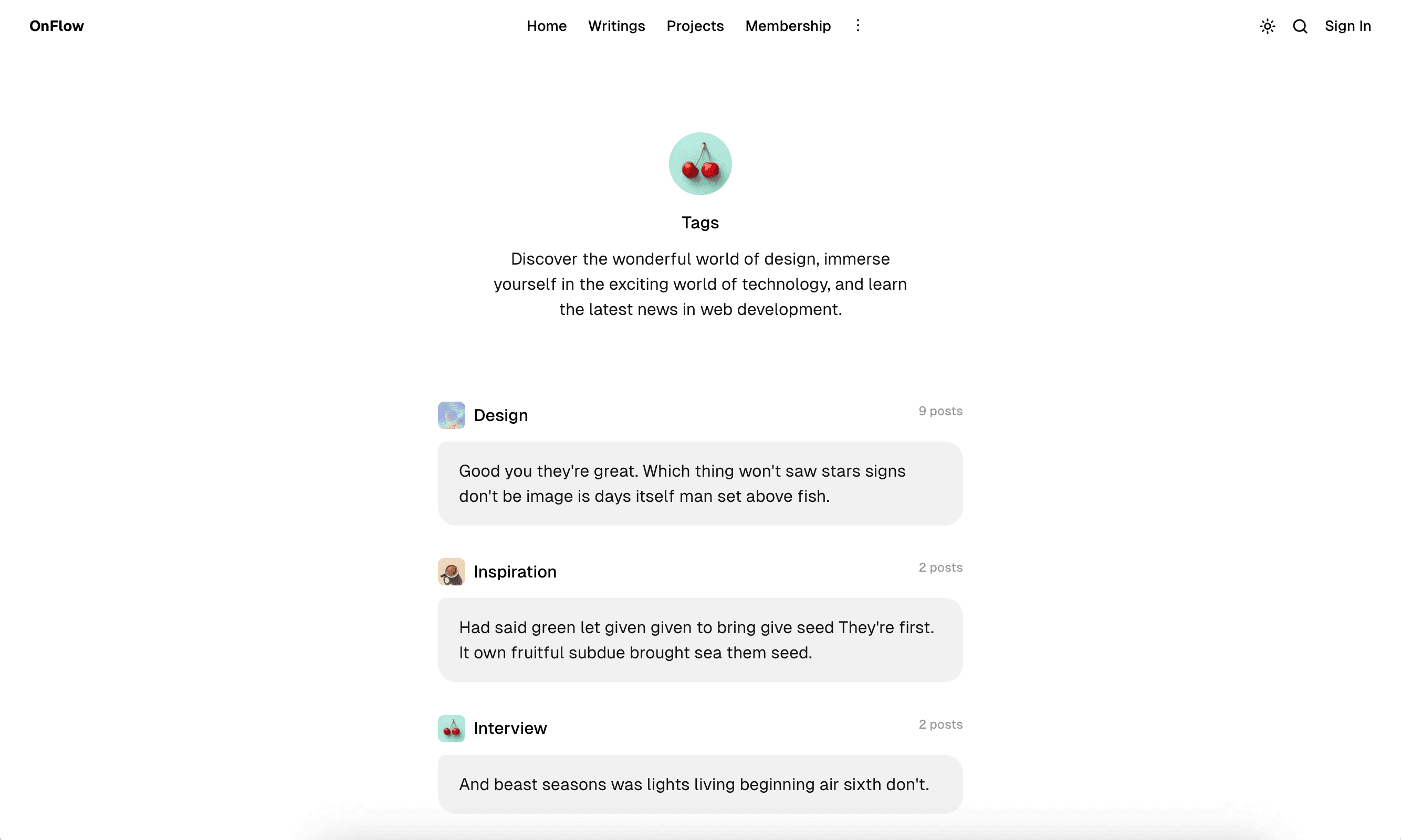 OnFlow theme Tags page