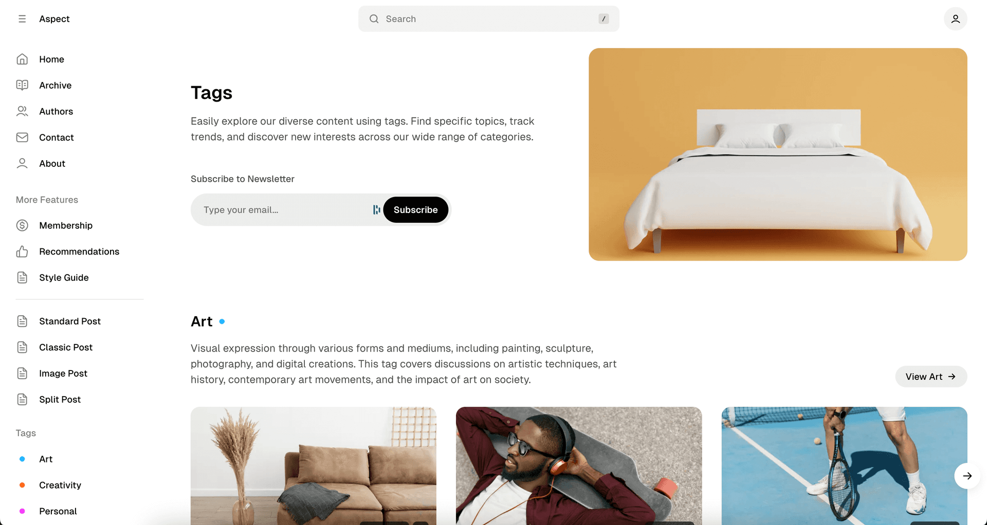 Aspect theme Tags page