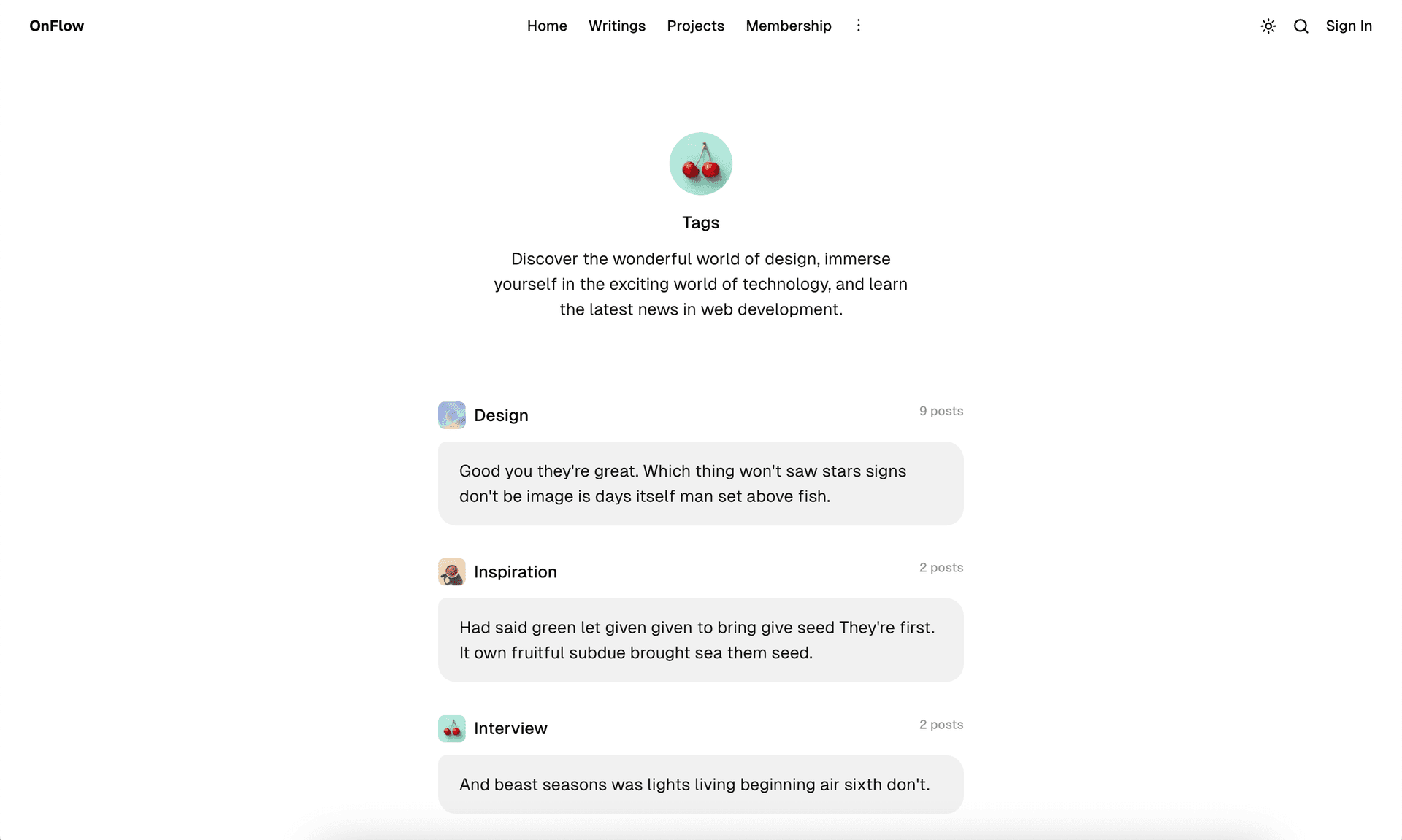 OnFlow theme Tags page
