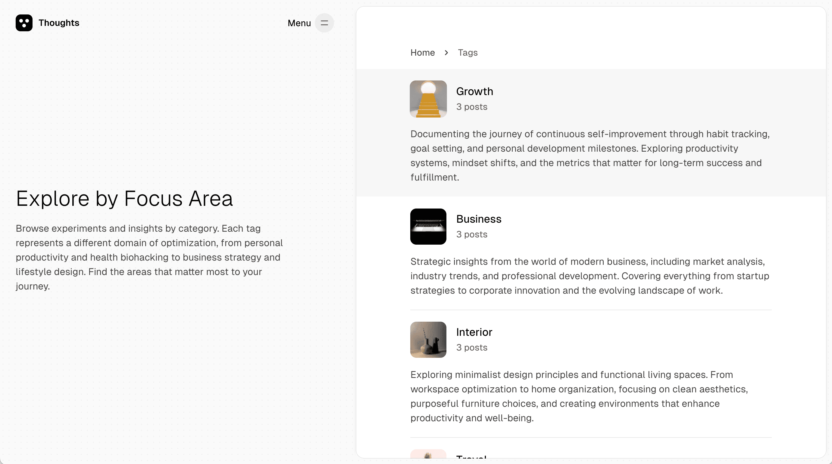 Thoughts theme Tags page