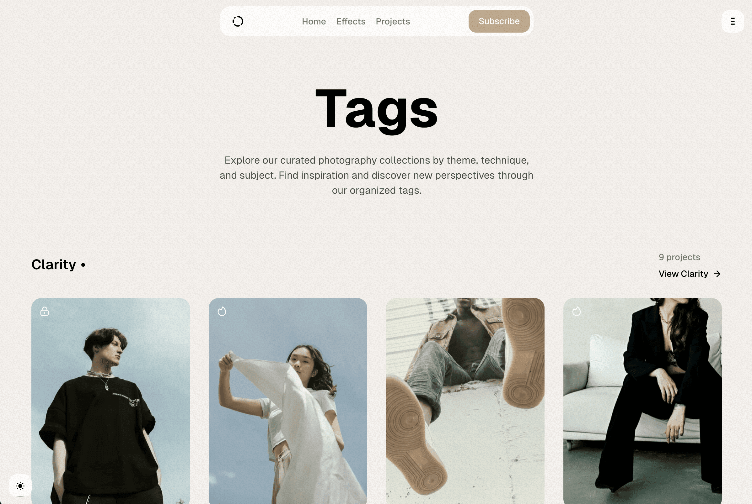 Moment theme Tags page