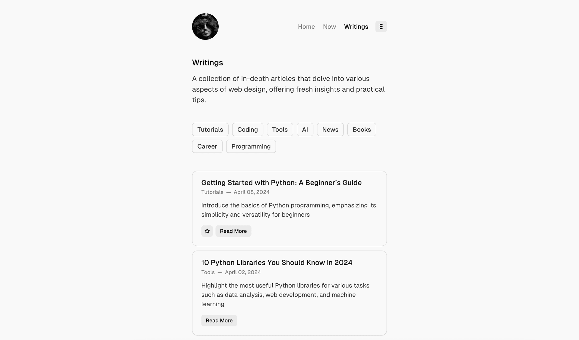 Format theme Writings page