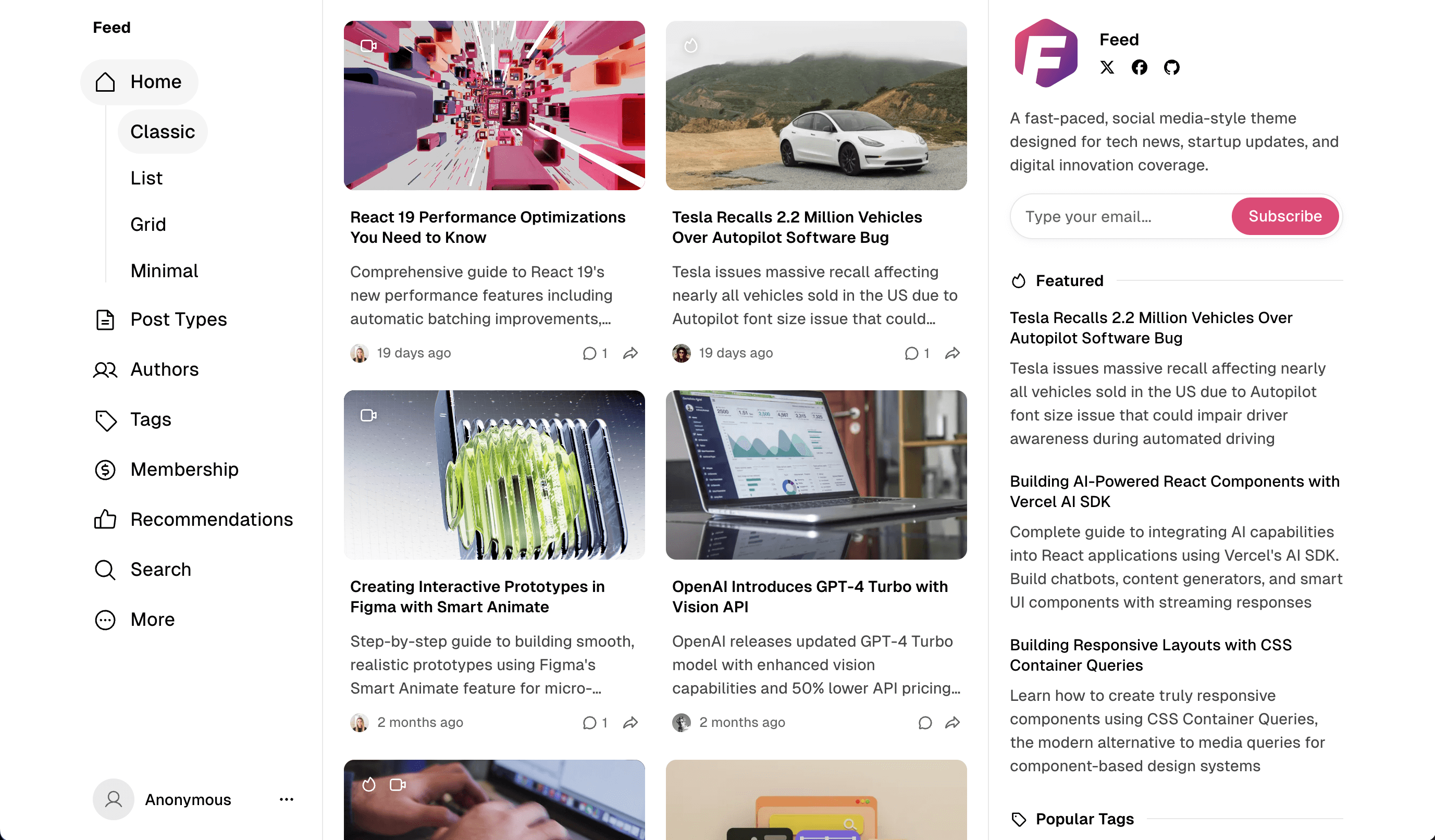 Grid post card style