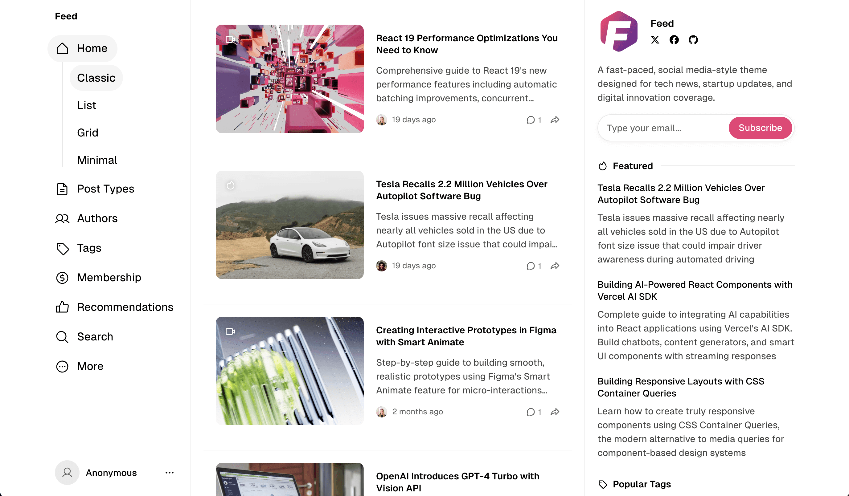 List post card style