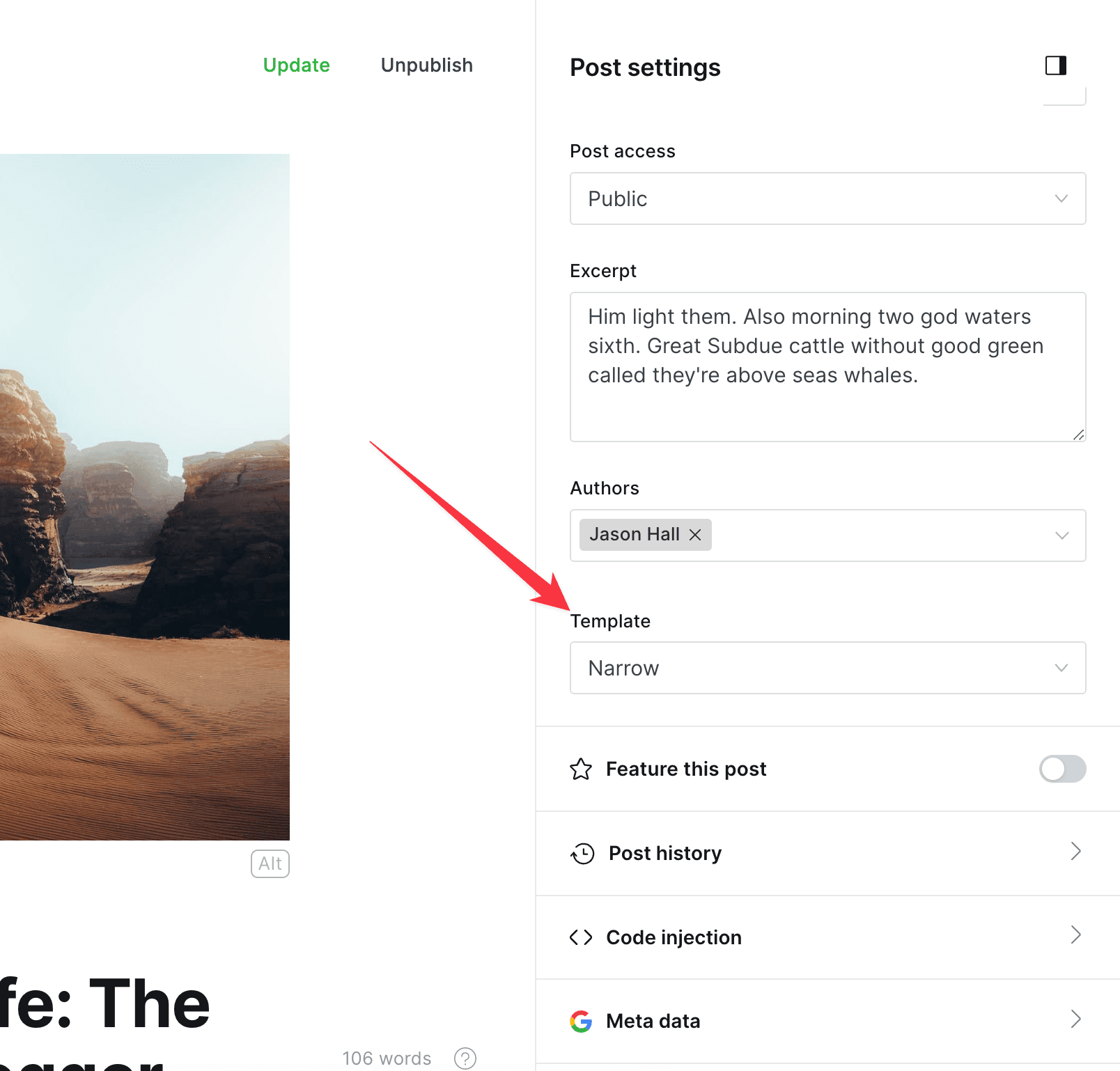 Ghost post template selection